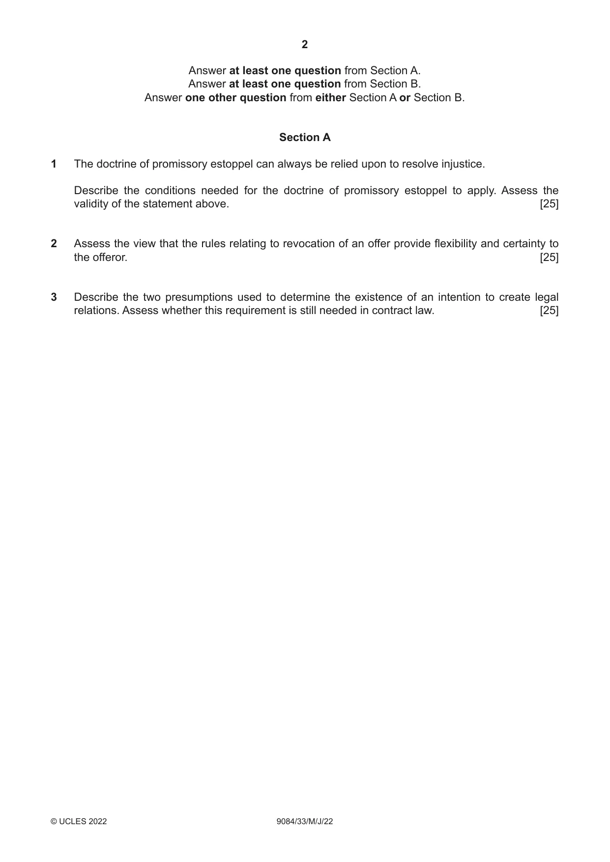 Cambridge A Level Law 9084 2022 May/June Paper 3 · Variant 3 question paper, page 2 of 4