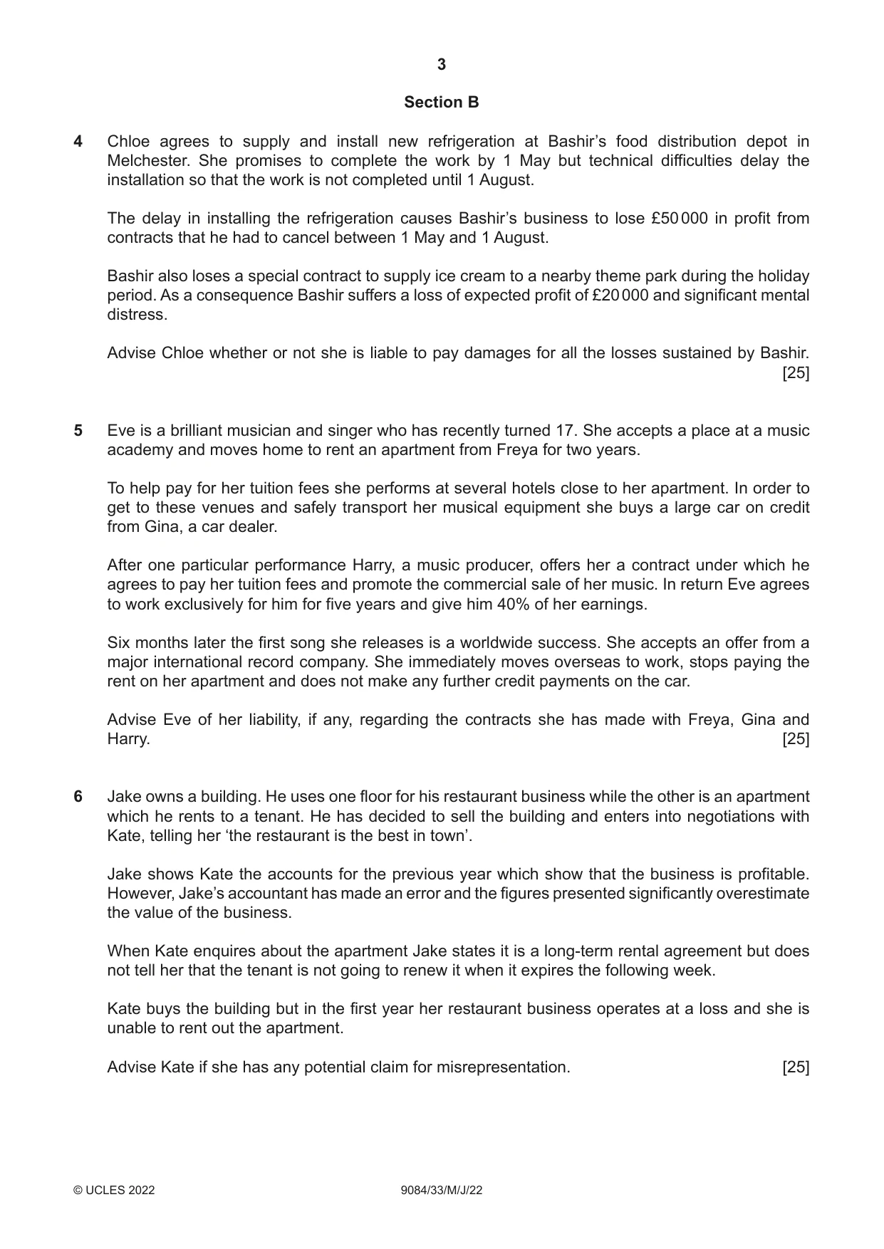 Cambridge A Level Law 9084 2022 May/June Paper 3 · Variant 3 question paper, page 3 of 4