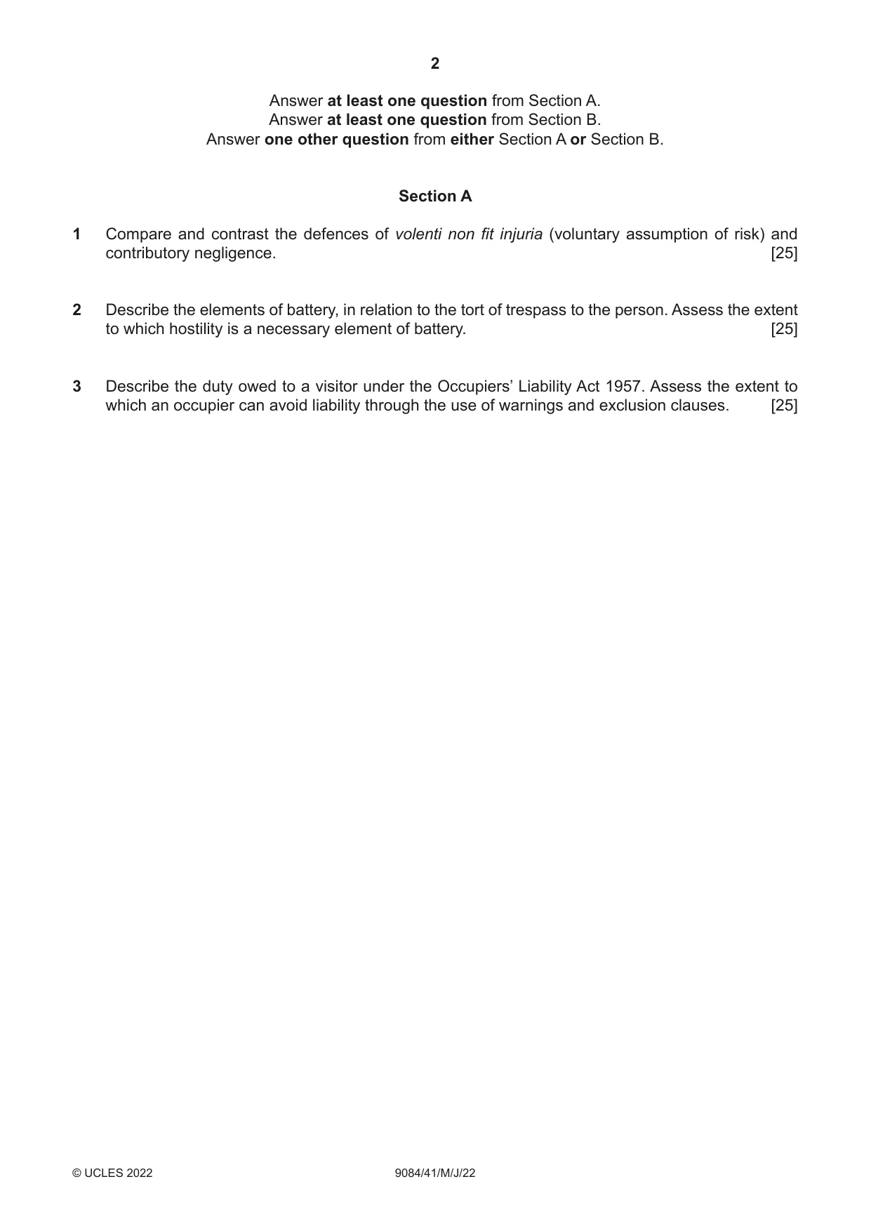 Cambridge A Level Law 9084 2022 May/June Paper 4 · Variant 1 question paper, page 2 of 4