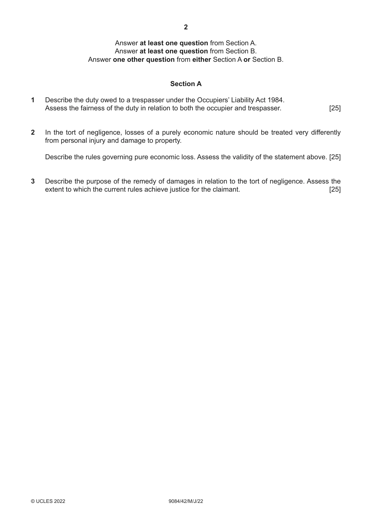 Cambridge A Level Law 9084 2022 May/June Paper 4 · Variant 2 question paper, page 2 of 4