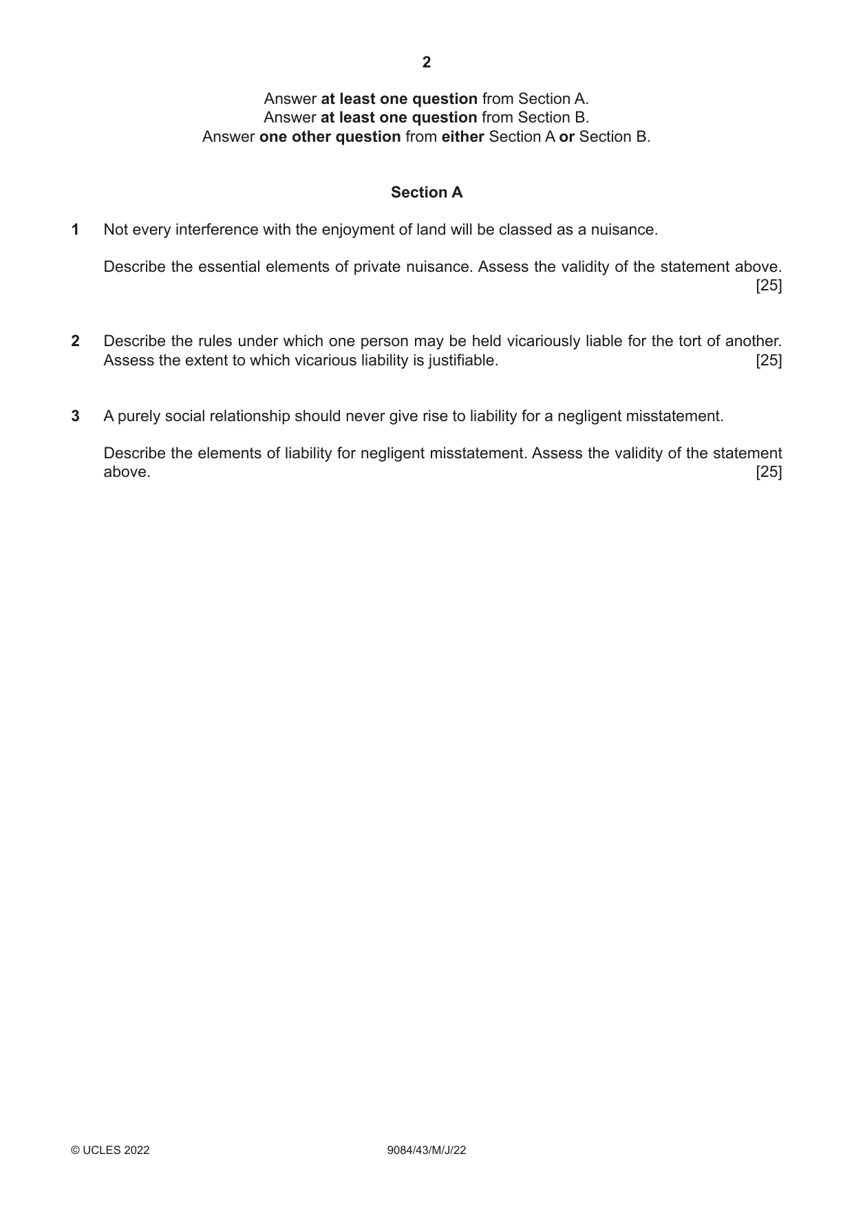 Cambridge A Level Law 9084 2022 May/June Paper 4 · Variant 3 question paper, page 2 of 4