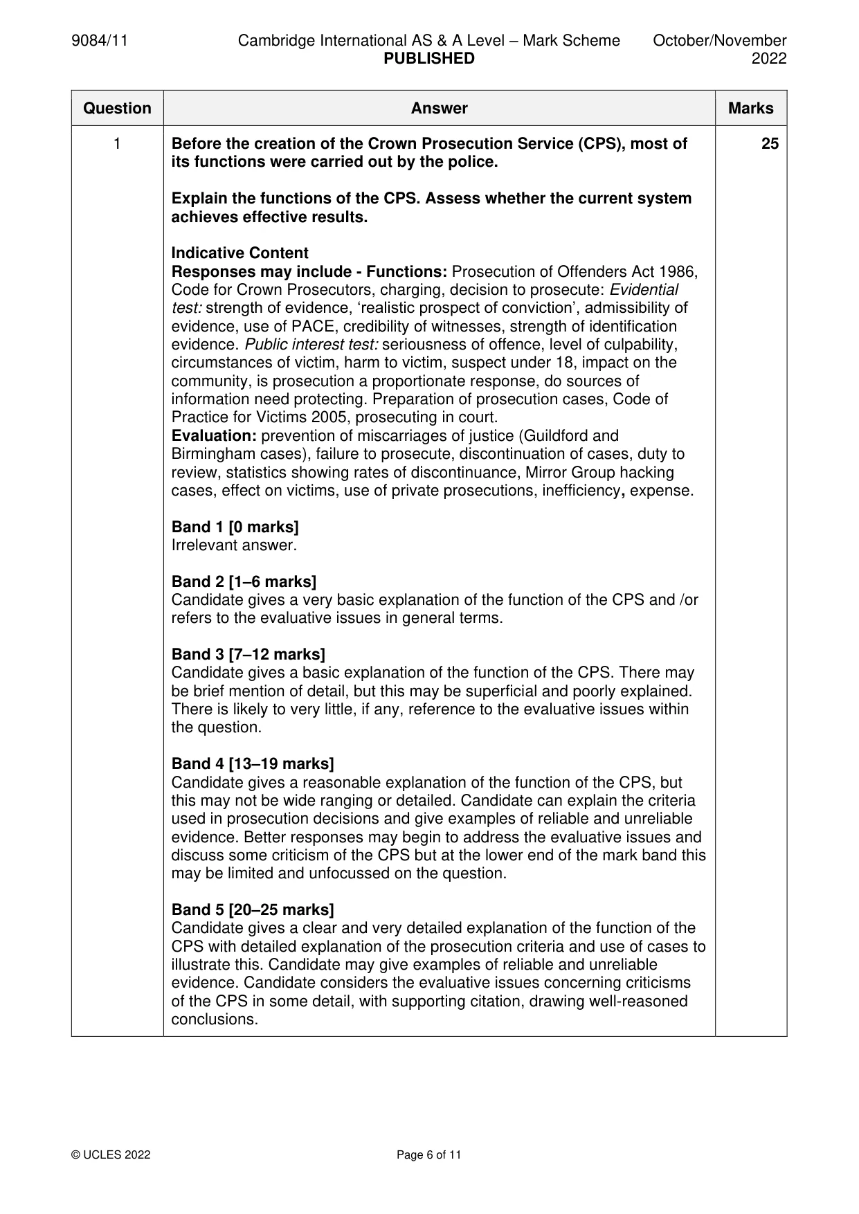 Mark scheme, page 6 of 11