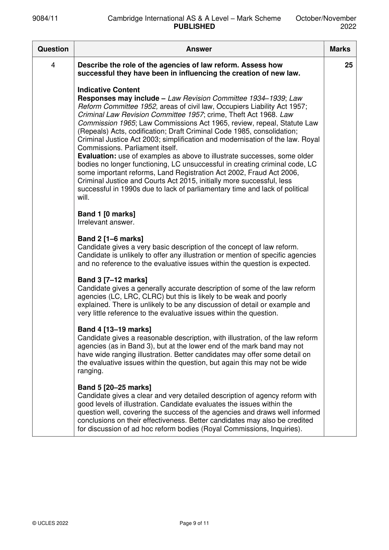 Mark scheme, page 9 of 11
