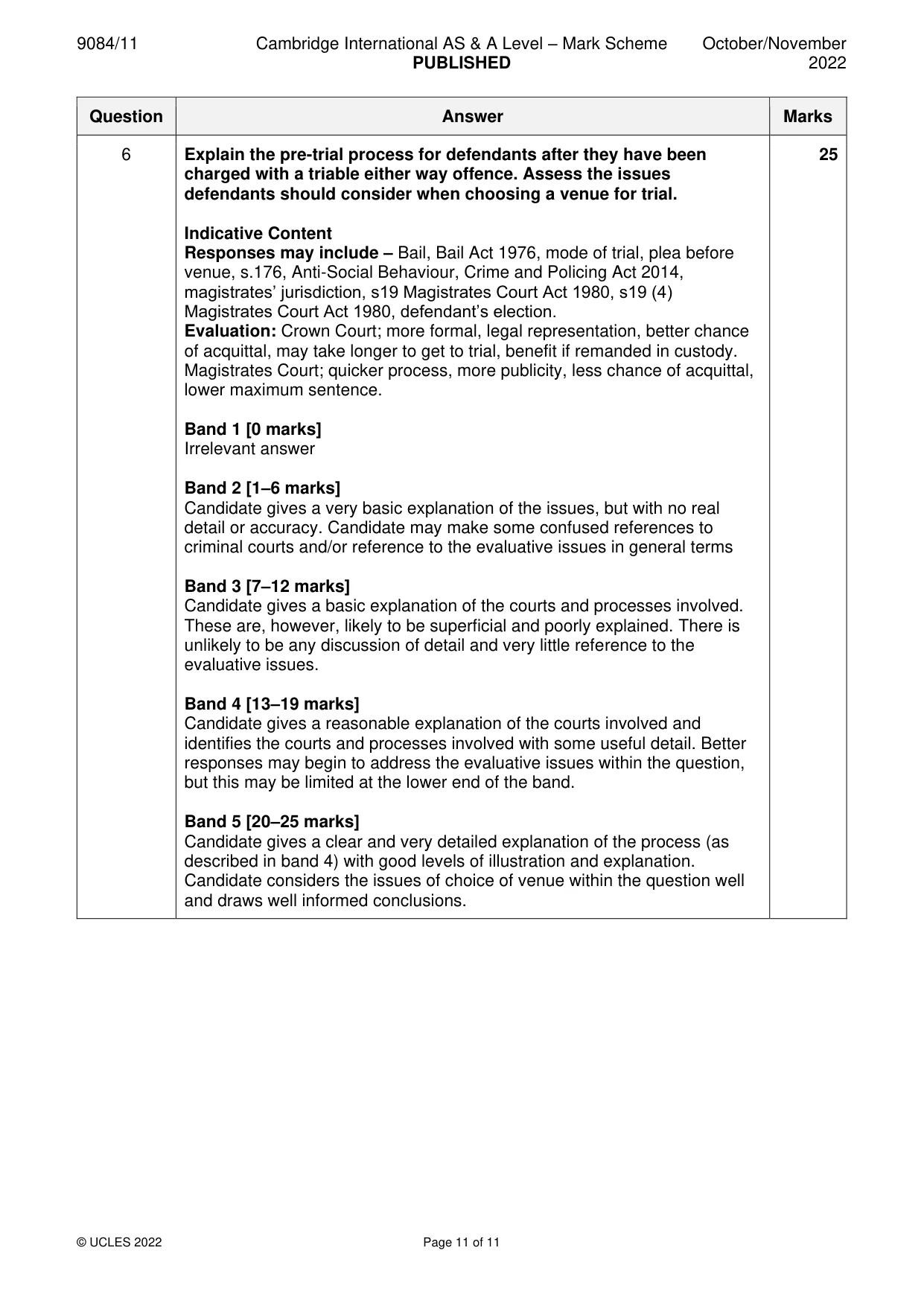 Mark scheme, page 11 of 11