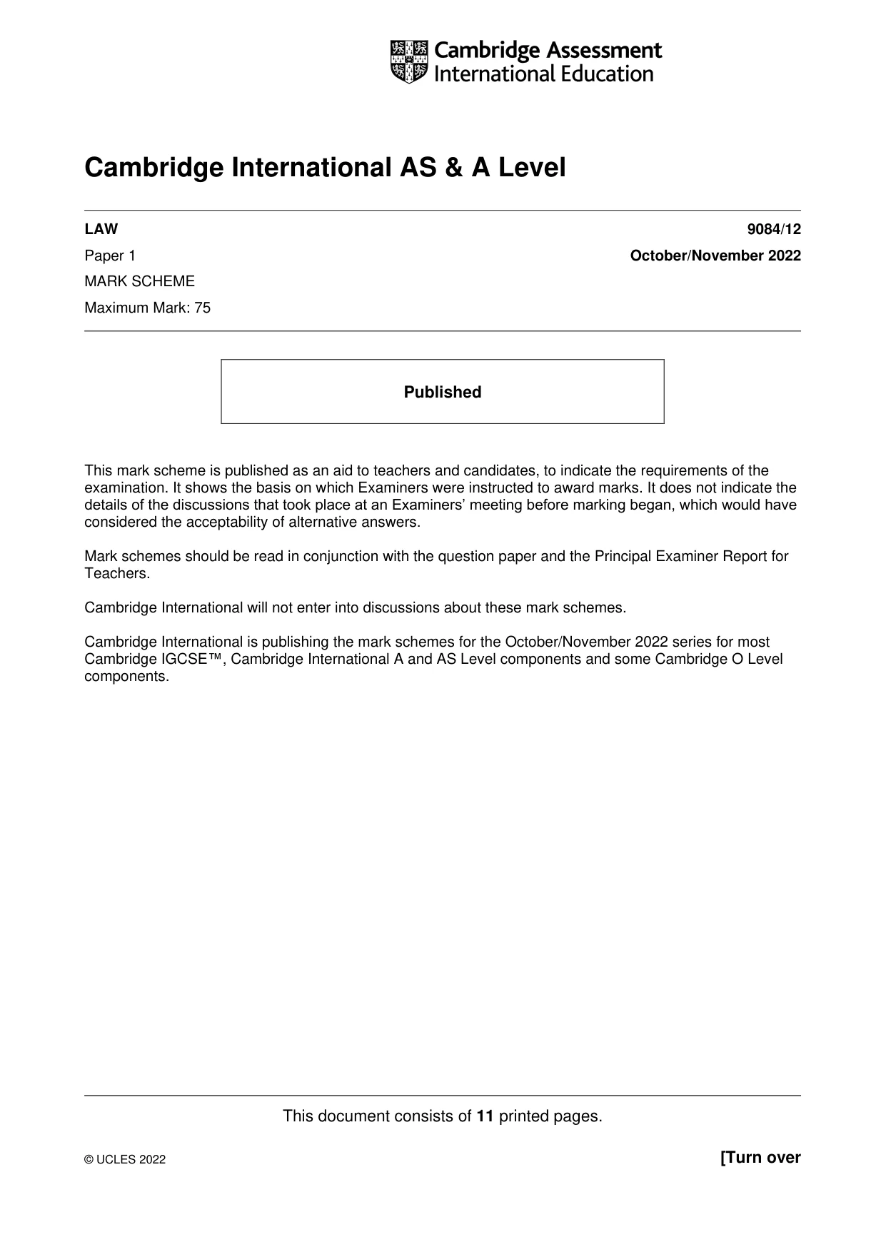 Mark scheme, page 1 of 11