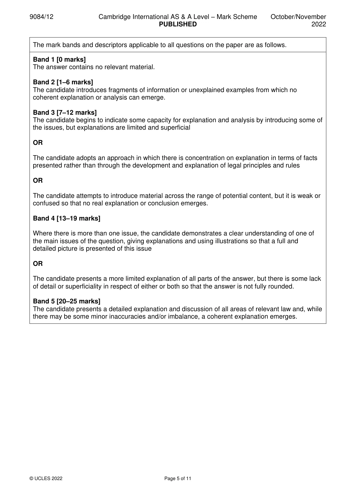 Mark scheme, page 5 of 11