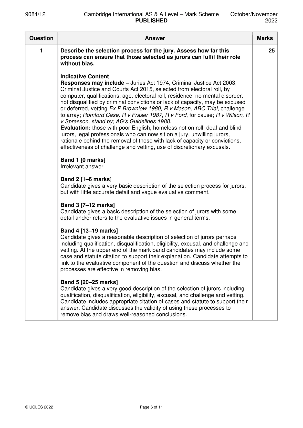 Mark scheme, page 6 of 11