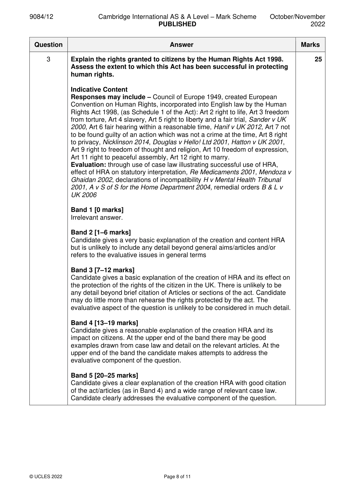 Mark scheme, page 8 of 11