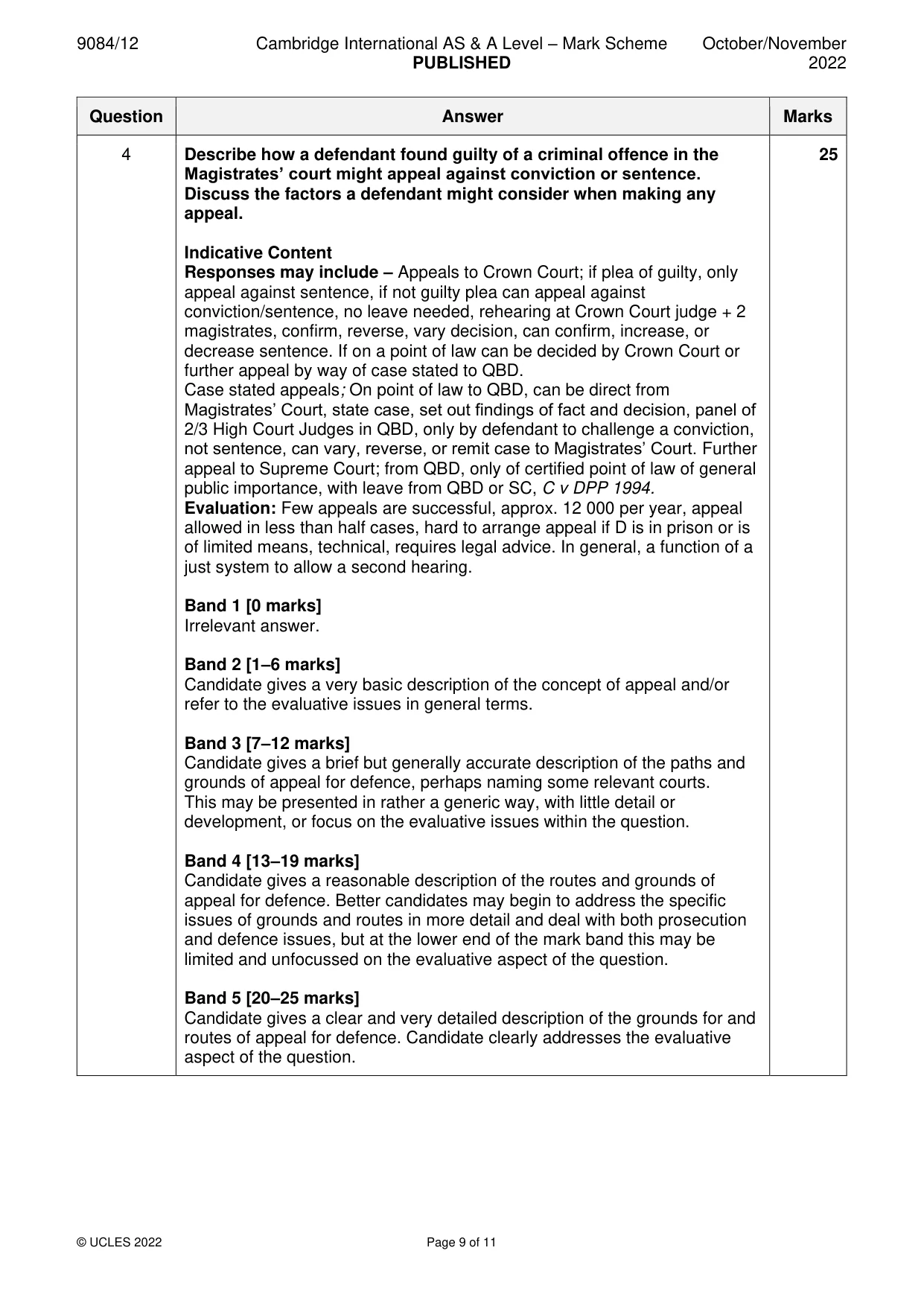 Mark scheme, page 9 of 11