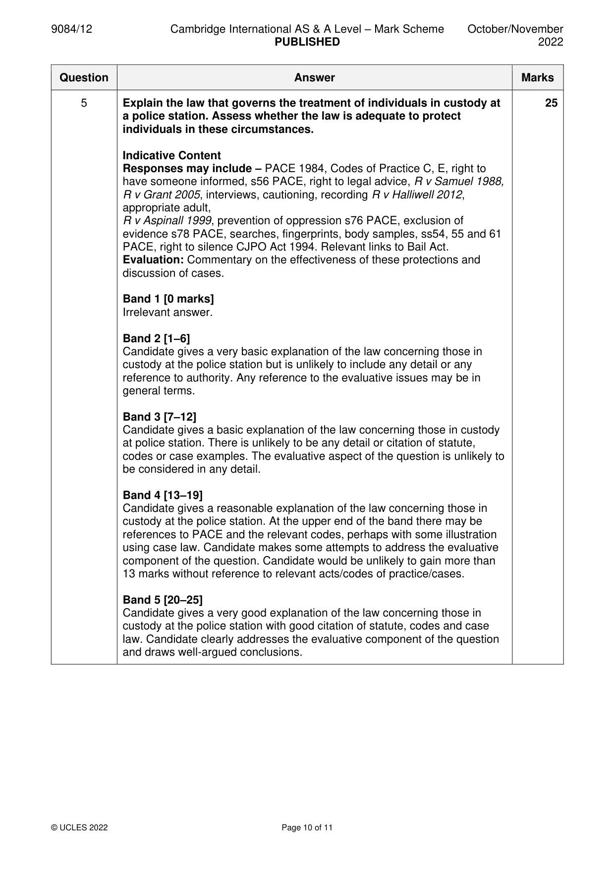 Mark scheme, page 10 of 11