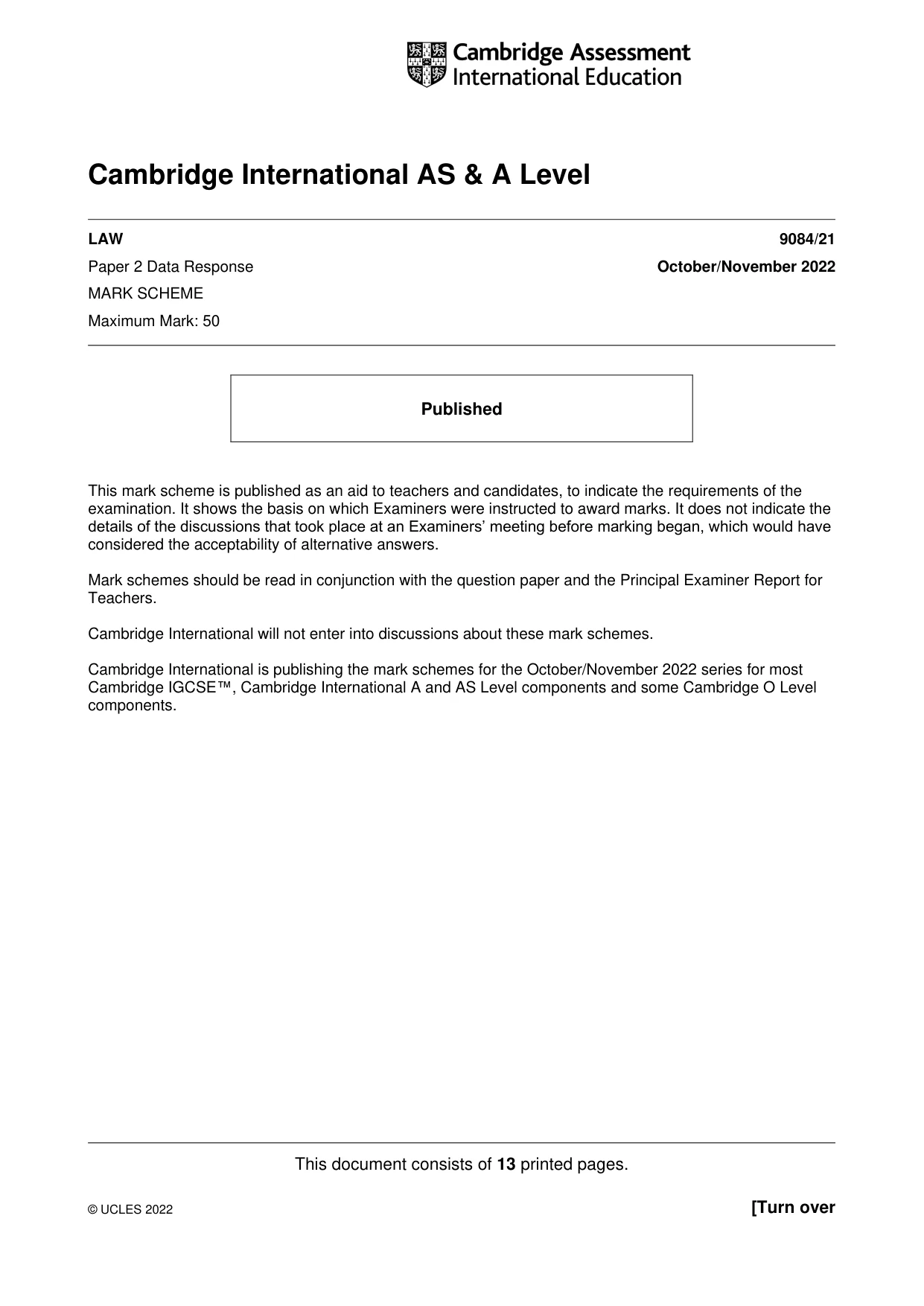 Mark scheme, page 1 of 13