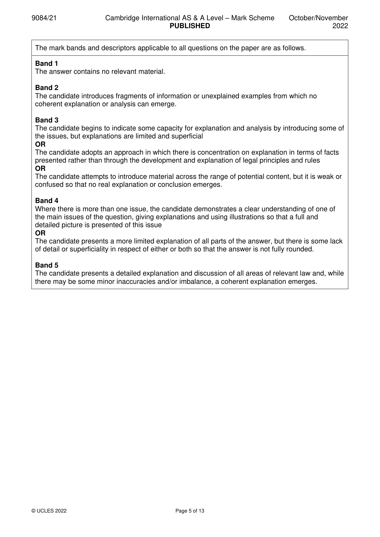 Mark scheme, page 5 of 13