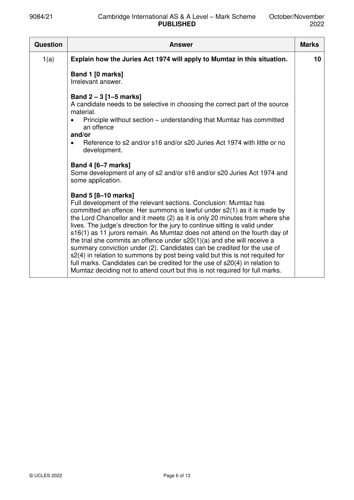 Mark scheme, page 6 of 13
