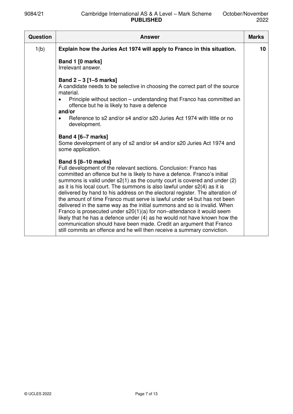 Mark scheme, page 7 of 13