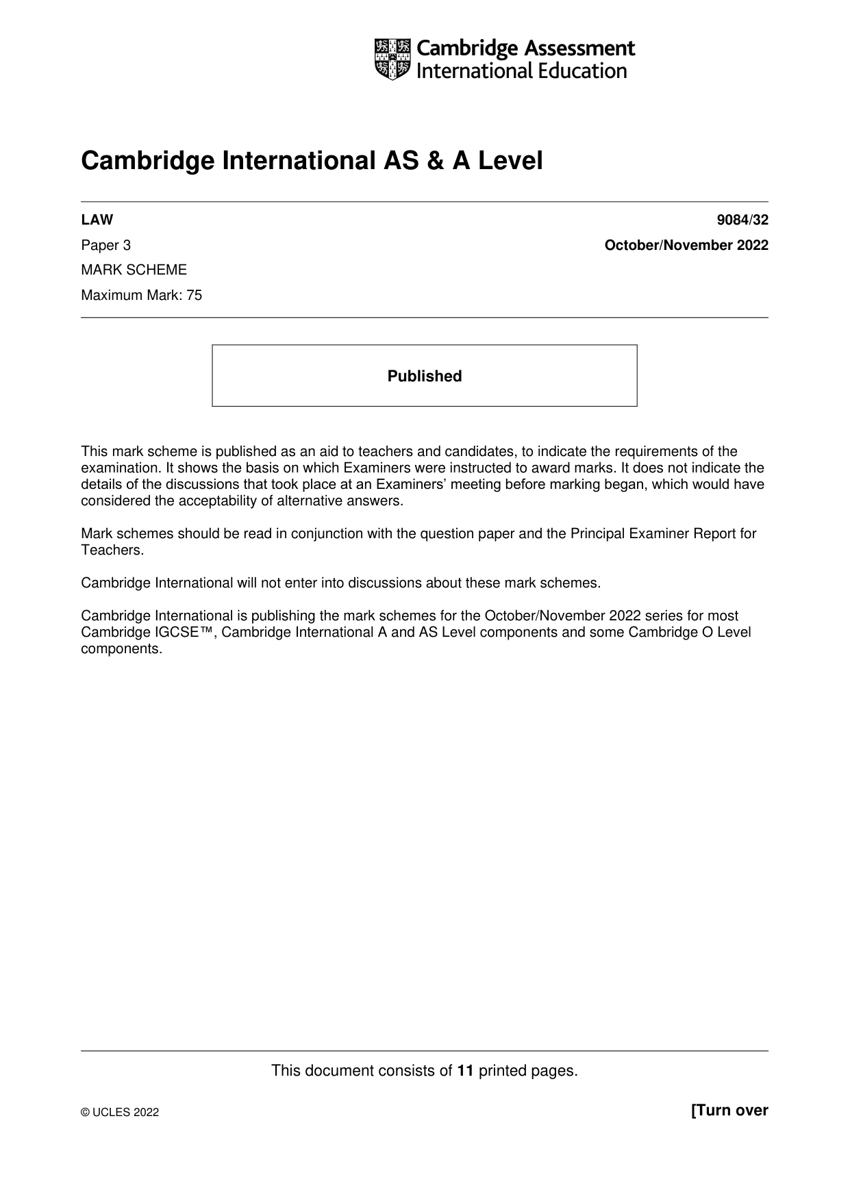 Mark scheme, page 1 of 11