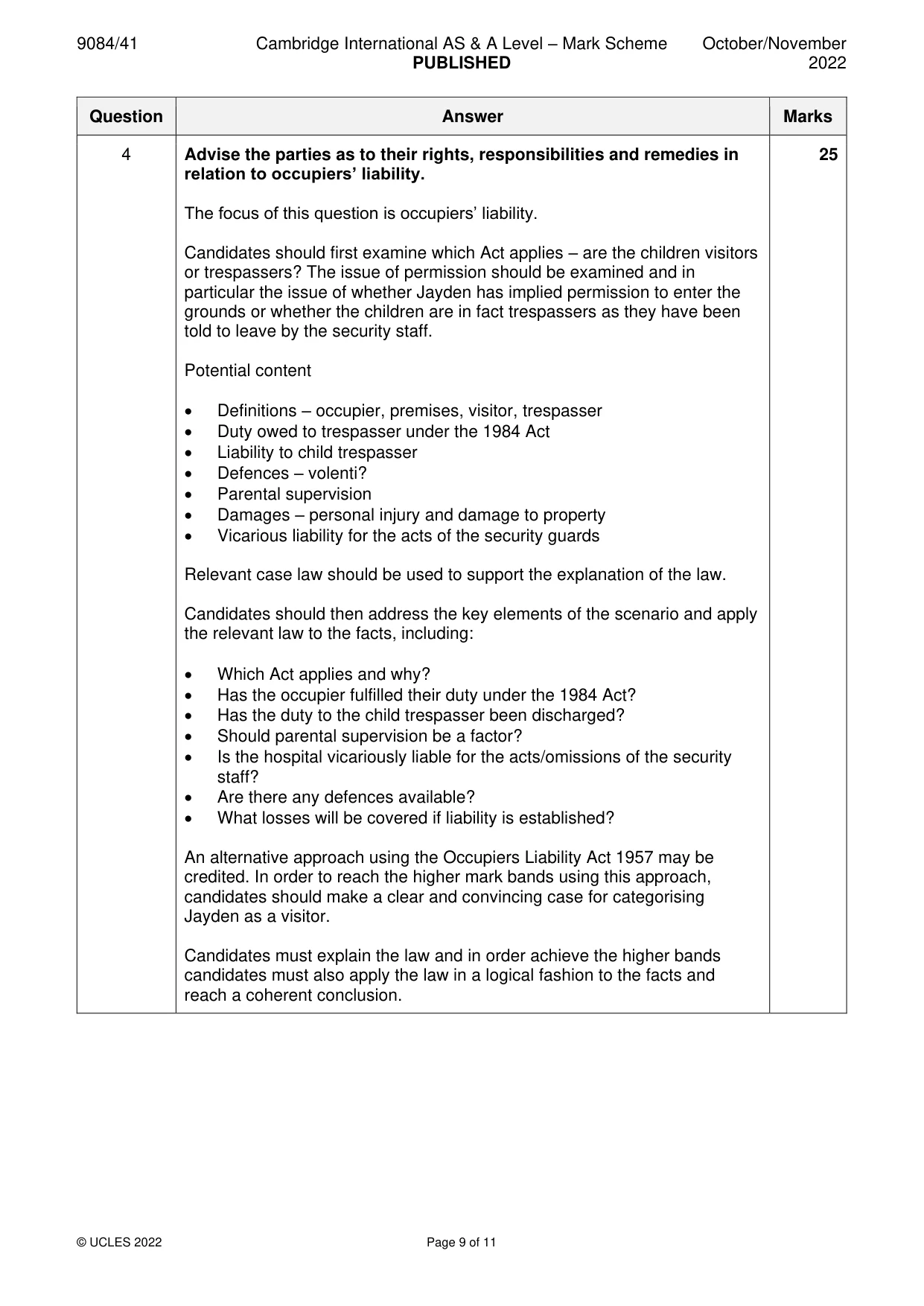 Mark scheme, page 9 of 11