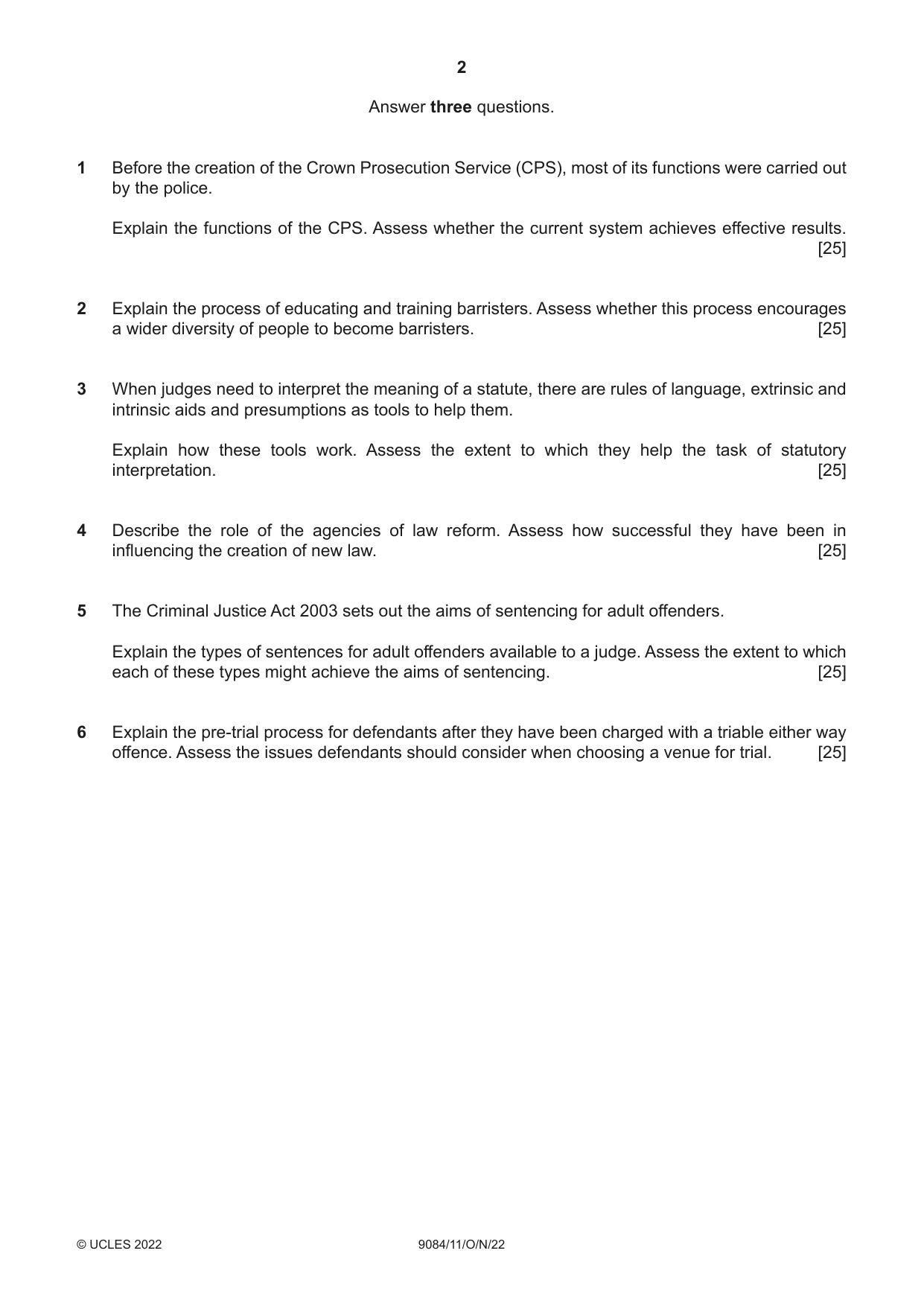 Cambridge A Level Law 9084 2022 Oct/Nov Paper 1 · Variant 1 question paper, page 2 of 4