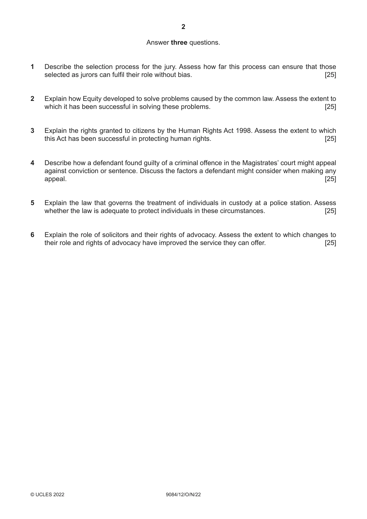 Cambridge A Level Law 9084 2022 Oct/Nov Paper 1 · Variant 2 question paper, page 2 of 4