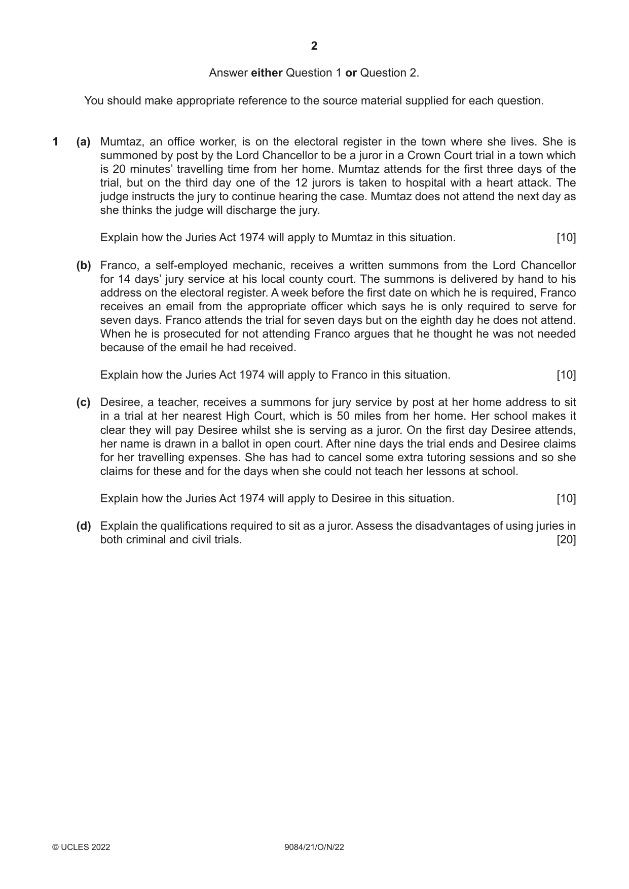 Cambridge A Level Law 9084 2022 Oct/Nov Paper 2 · Variant 1 question paper, page 2 of 8
