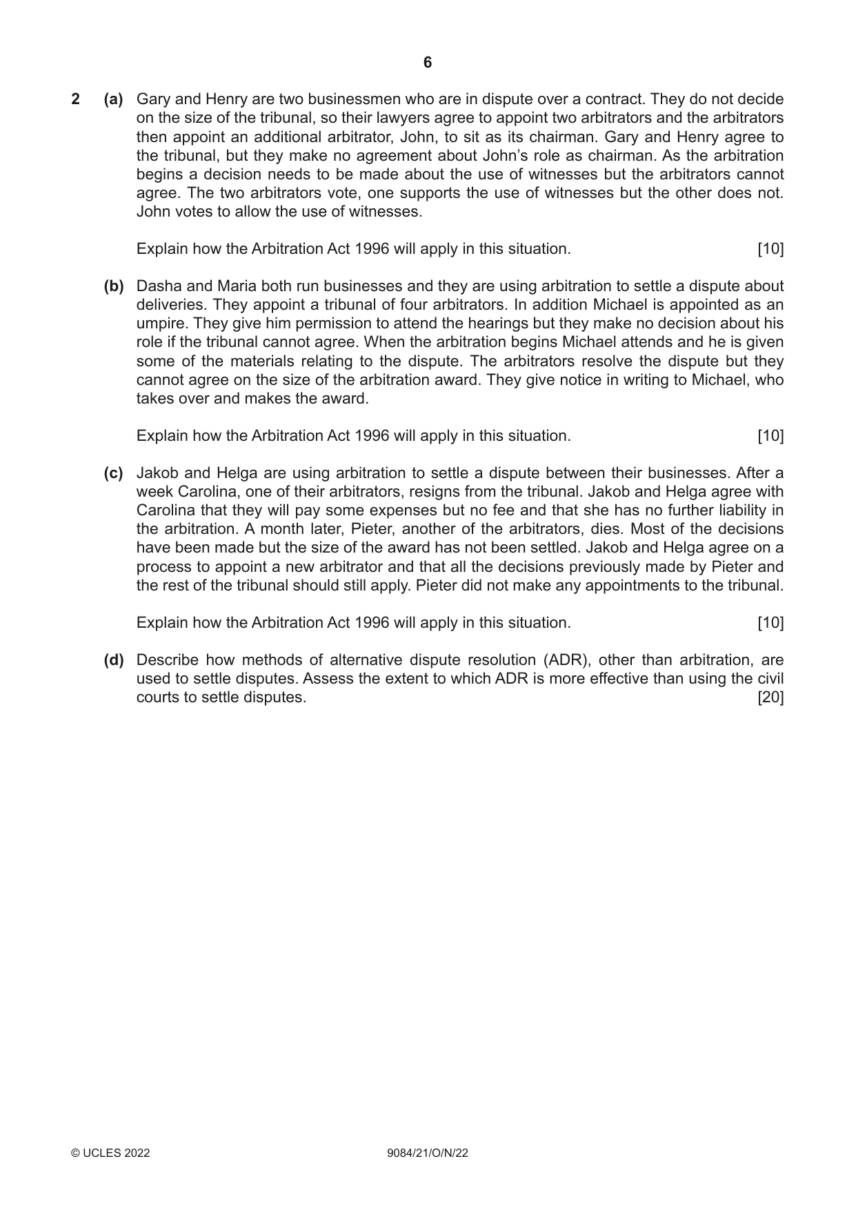 Cambridge A Level Law 9084 2022 Oct/Nov Paper 2 · Variant 1 question paper, page 6 of 8