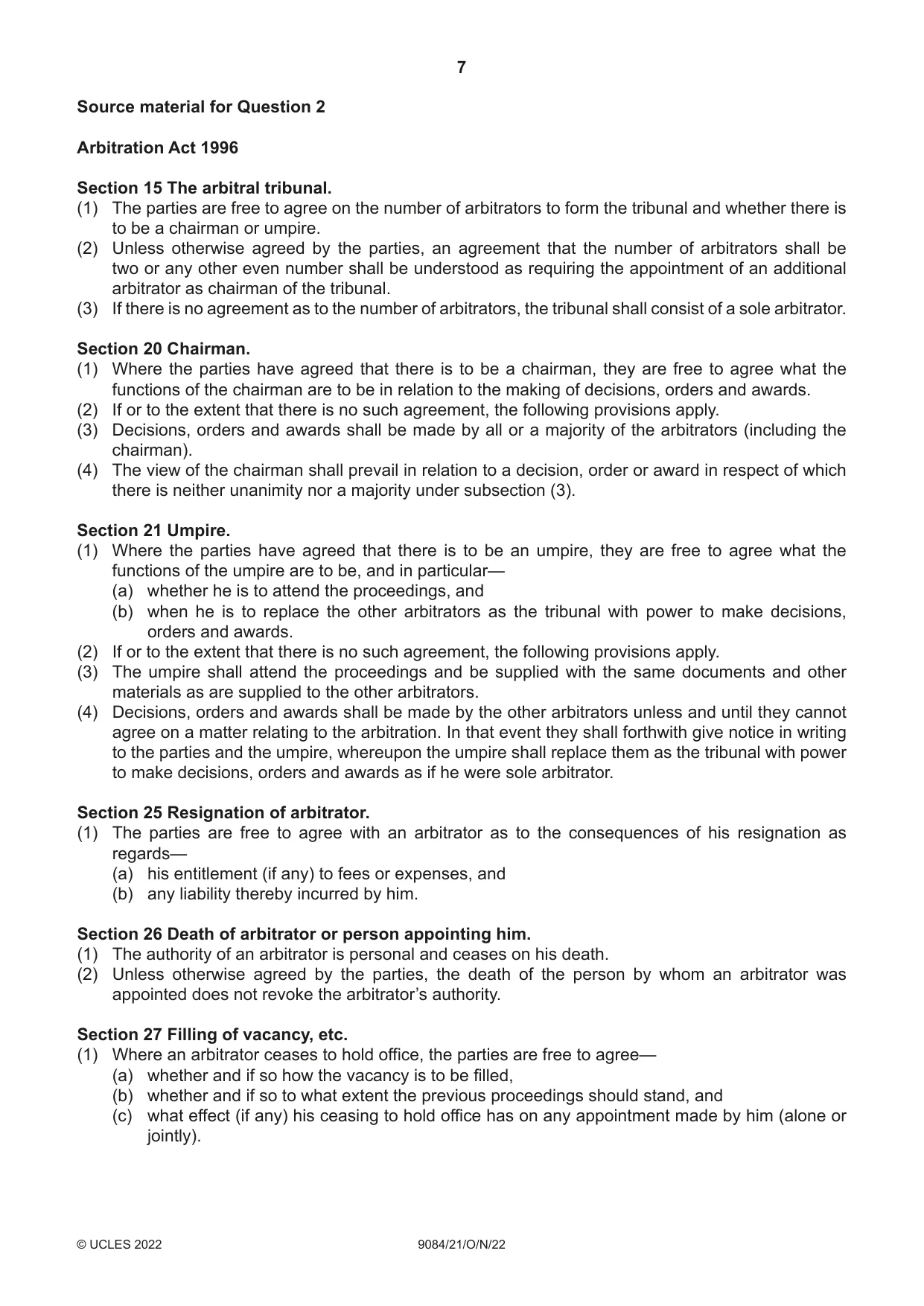 Cambridge A Level Law 9084 2022 Oct/Nov Paper 2 · Variant 1 question paper, page 7 of 8
