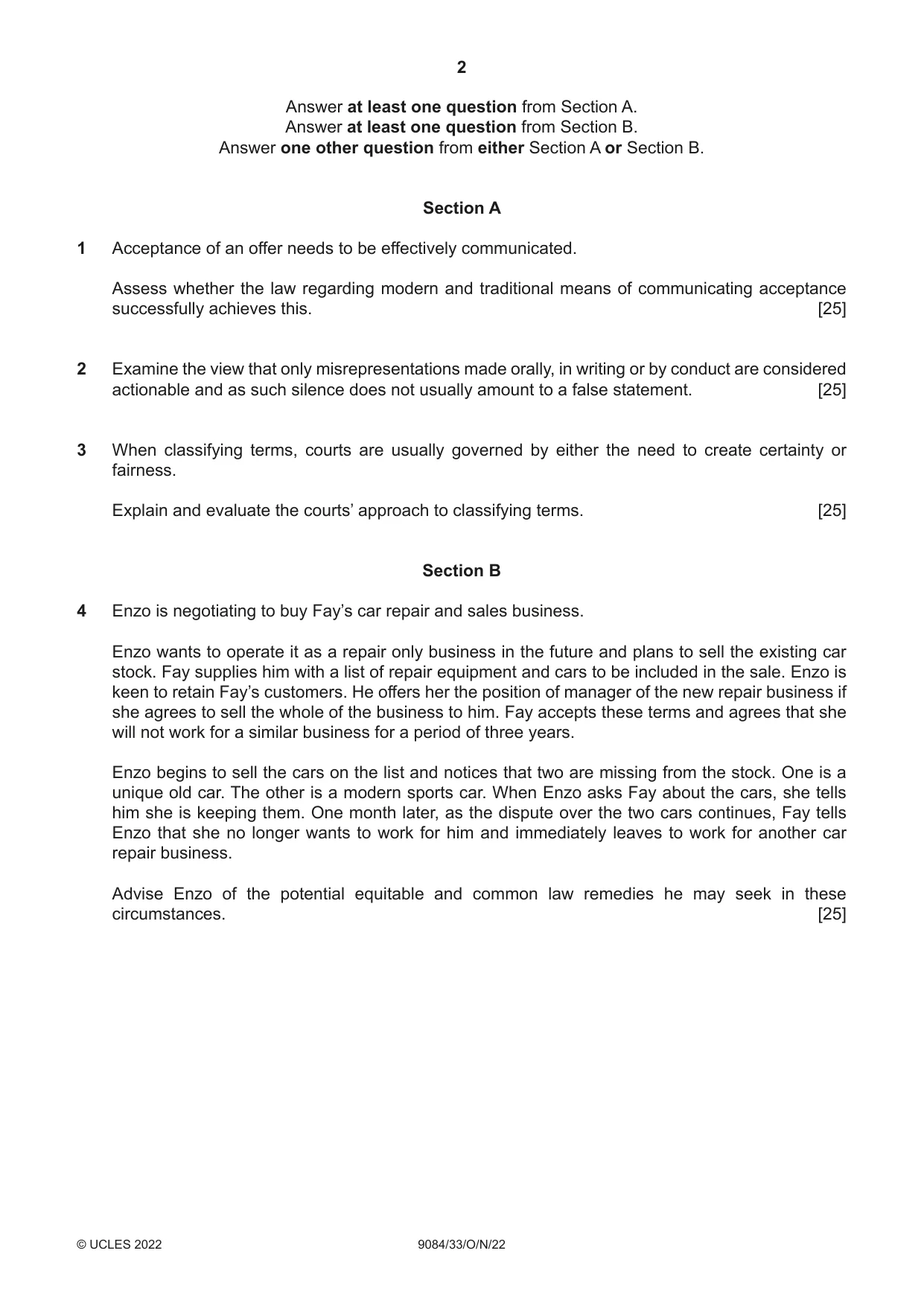 Cambridge A Level Law 9084 2022 Oct/Nov Paper 3 · Variant 3 question paper, page 2 of 4