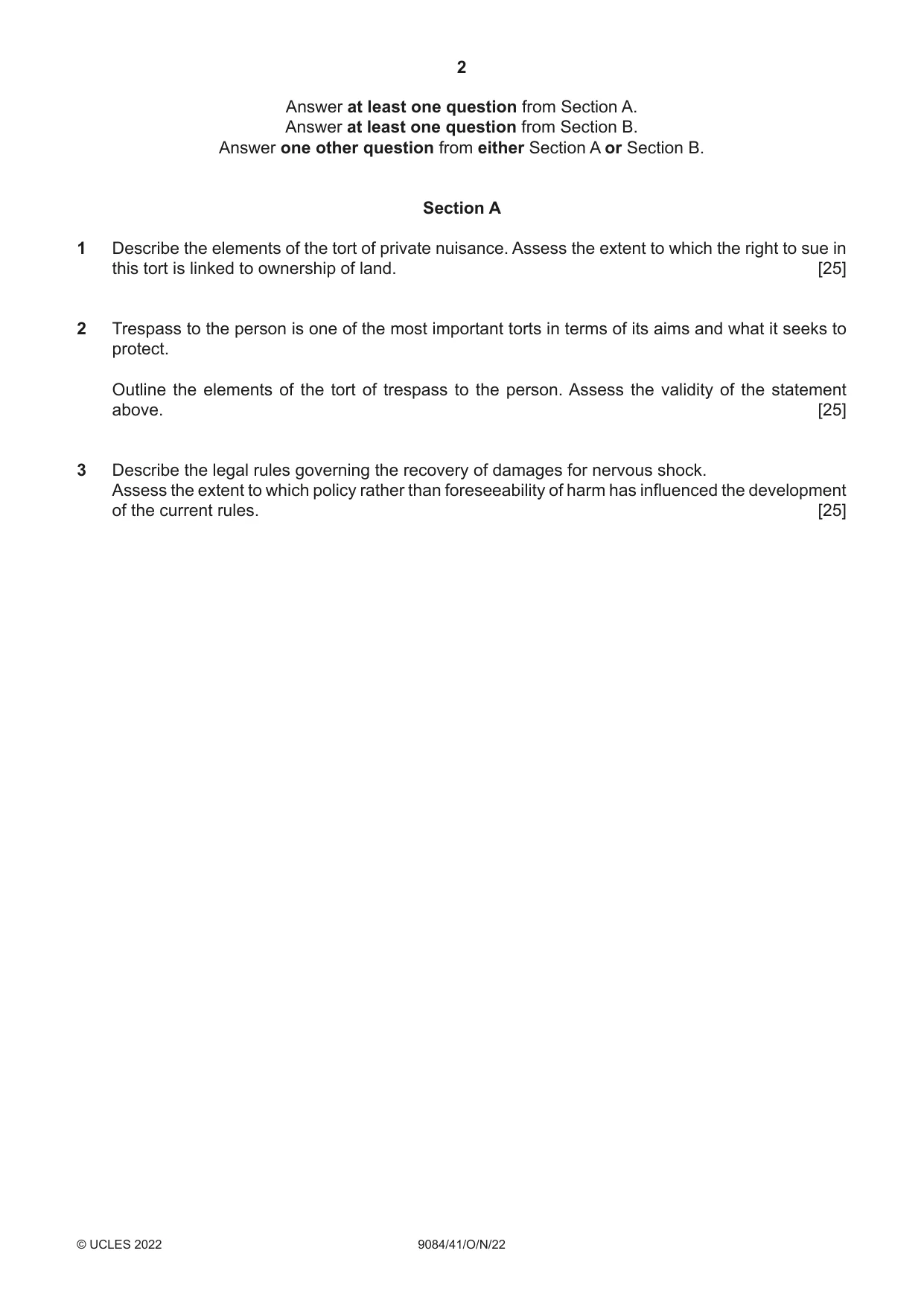 Cambridge A Level Law 9084 2022 Oct/Nov Paper 4 · Variant 1 question paper, page 2 of 4