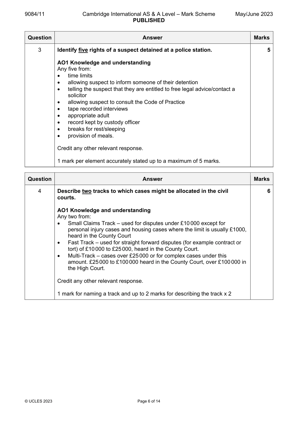 Mark scheme, page 6 of 14