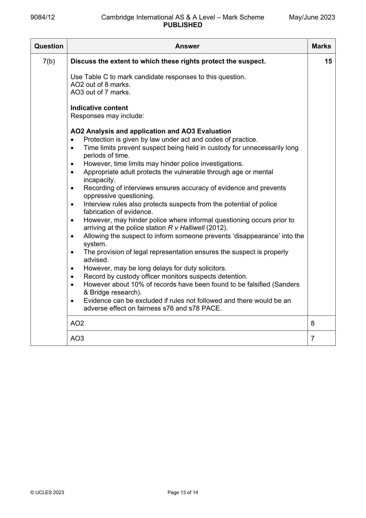 Mark scheme, page 13 of 14