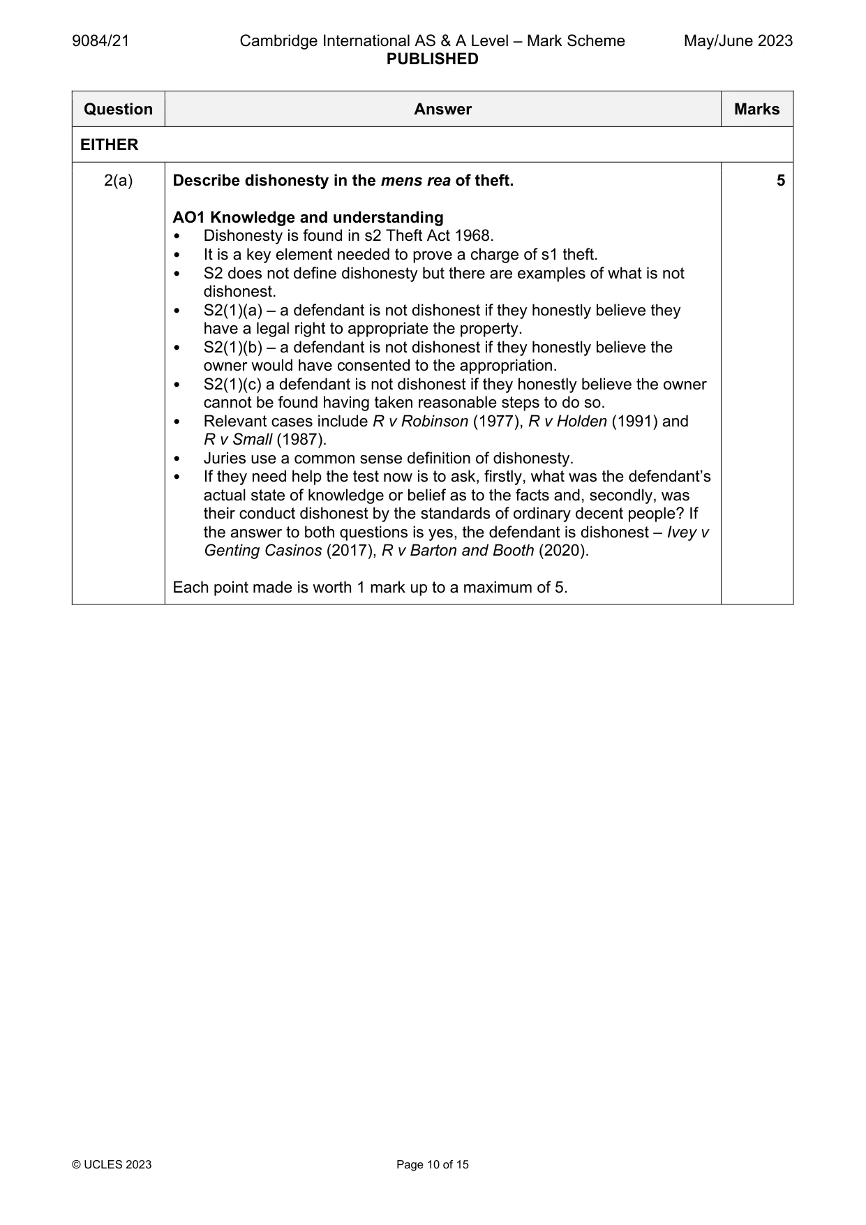Mark scheme, page 10 of 15