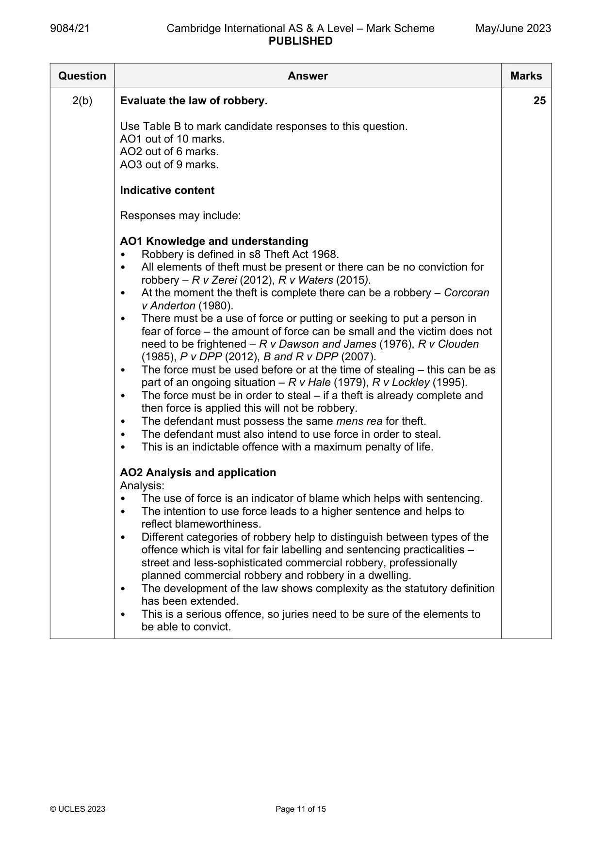 Mark scheme, page 11 of 15