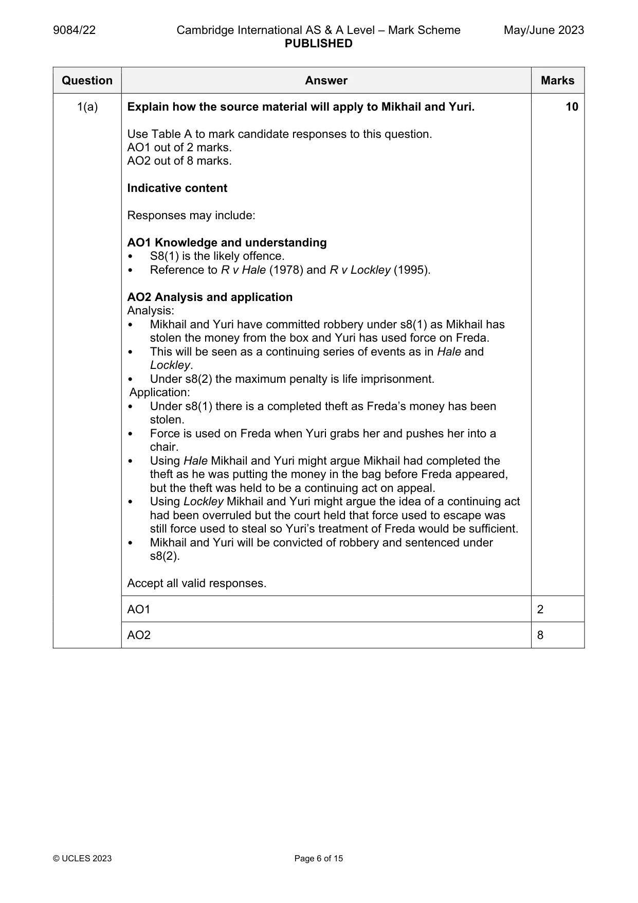 Mark scheme, page 6 of 15