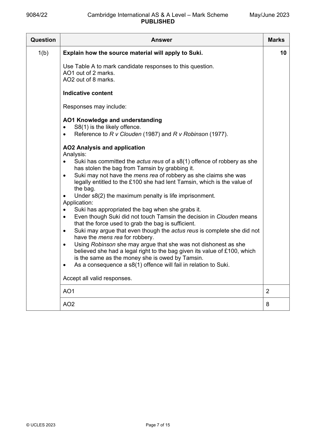 Mark scheme, page 7 of 15