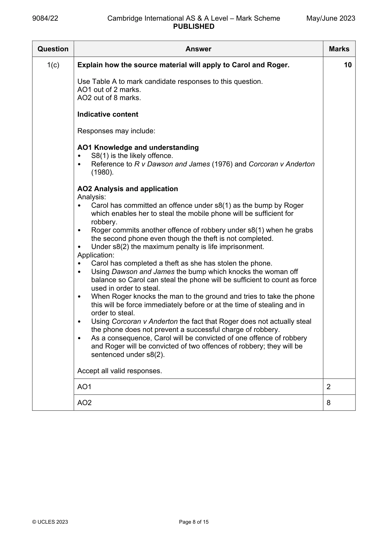 Mark scheme, page 8 of 15