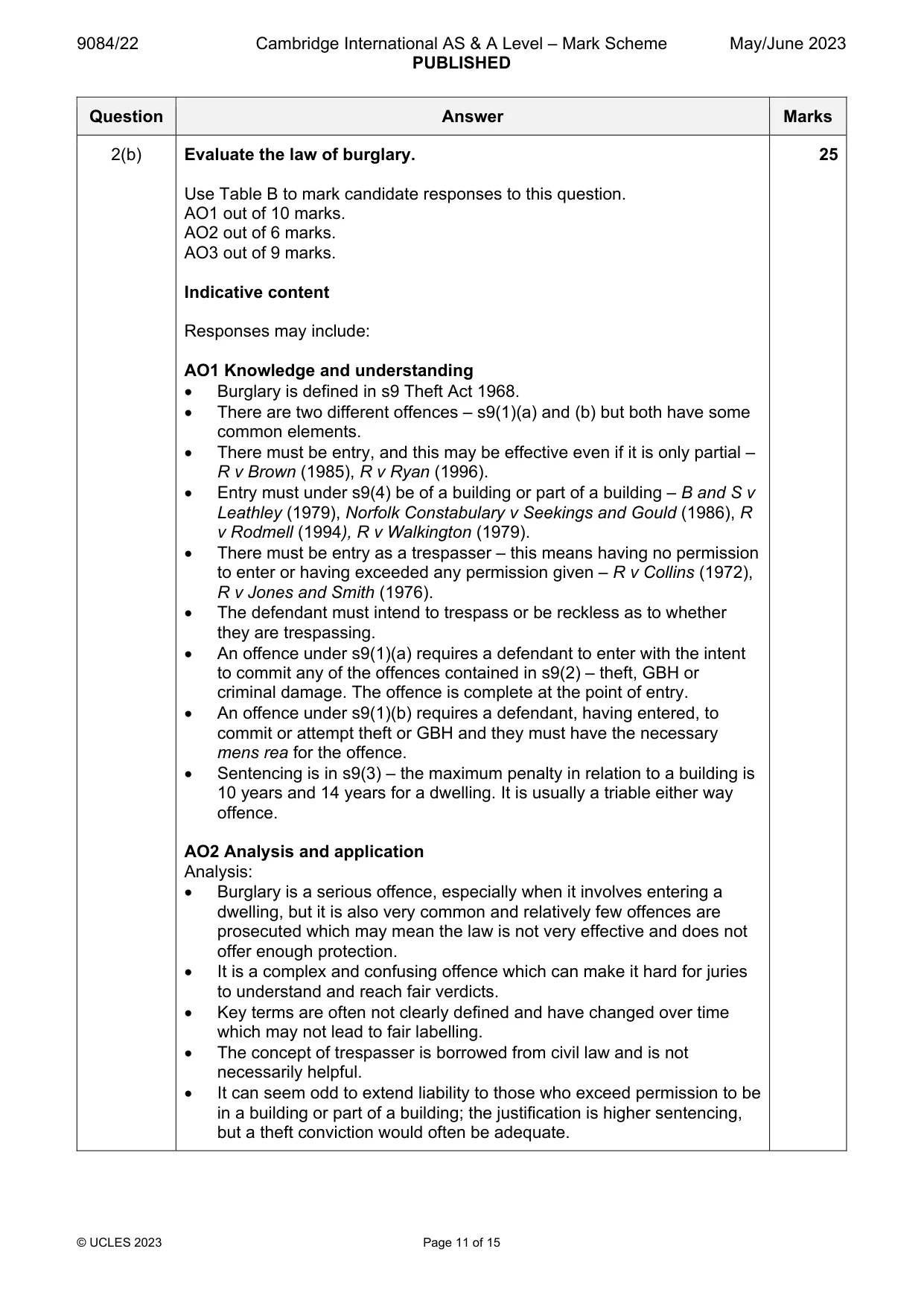 Mark scheme, page 11 of 15
