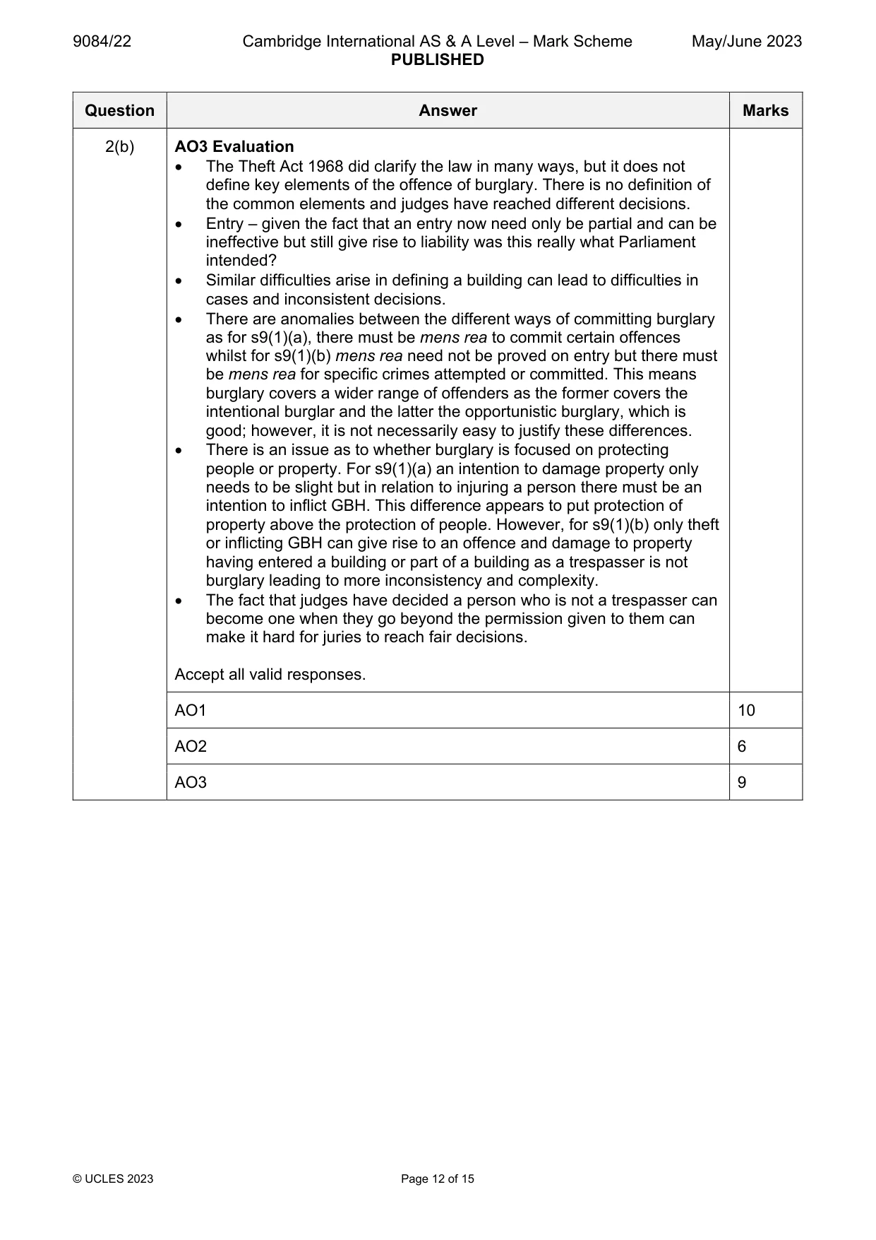Mark scheme, page 12 of 15
