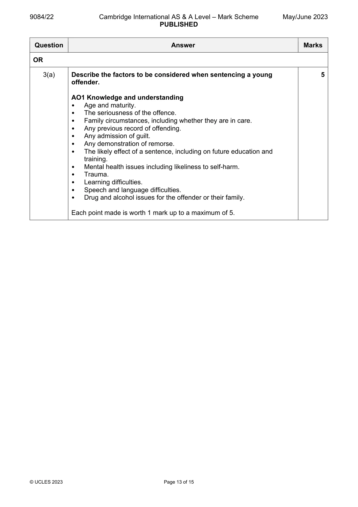 Mark scheme, page 13 of 15