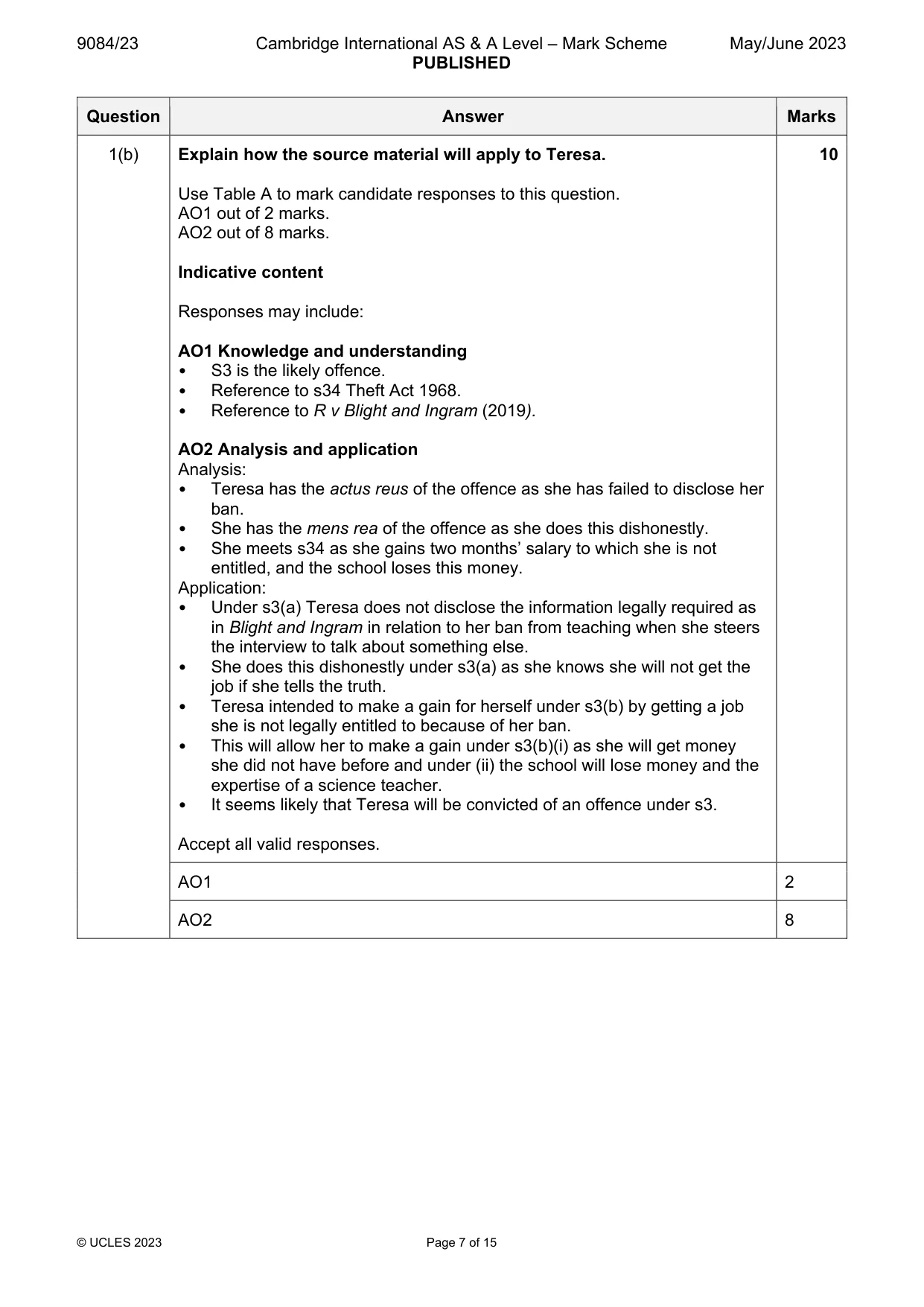 Mark scheme, page 7 of 15