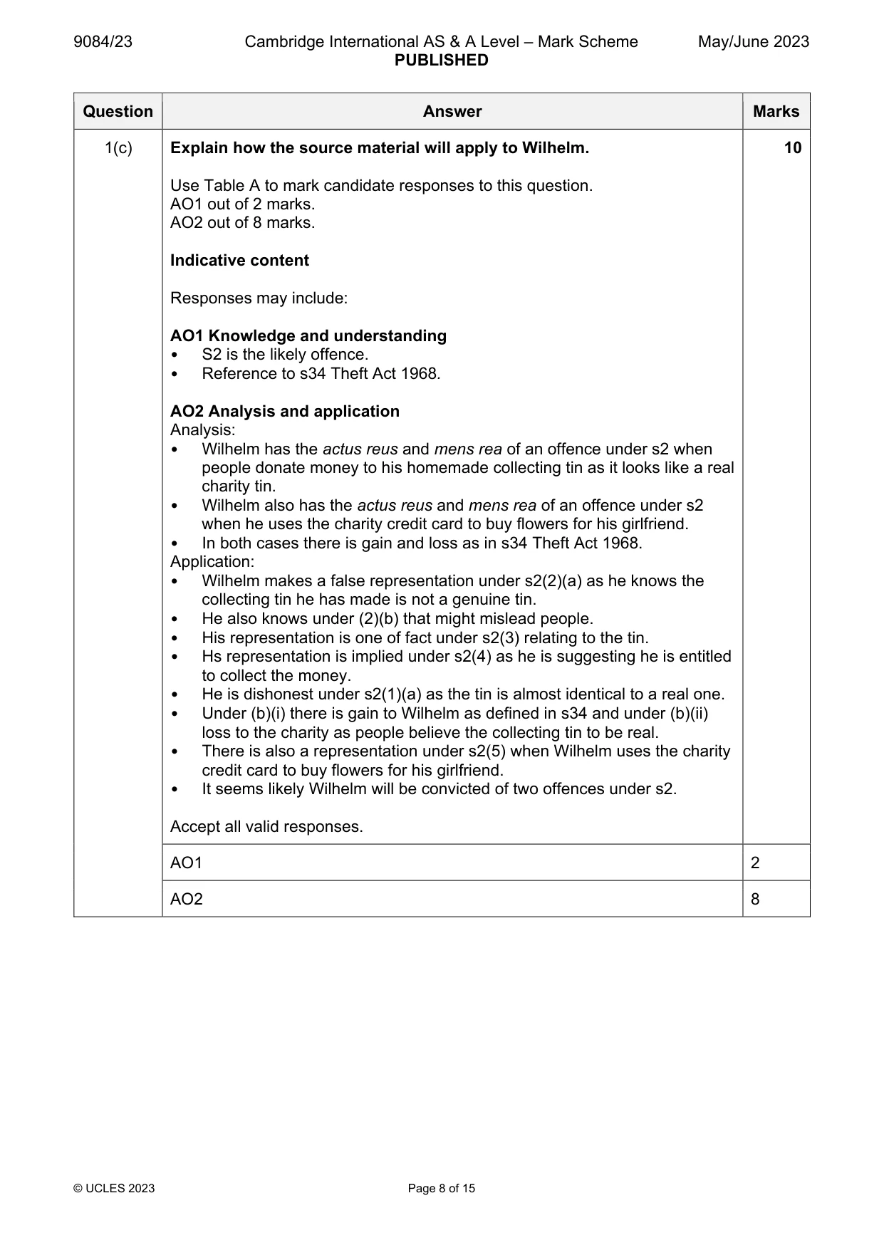 Mark scheme, page 8 of 15