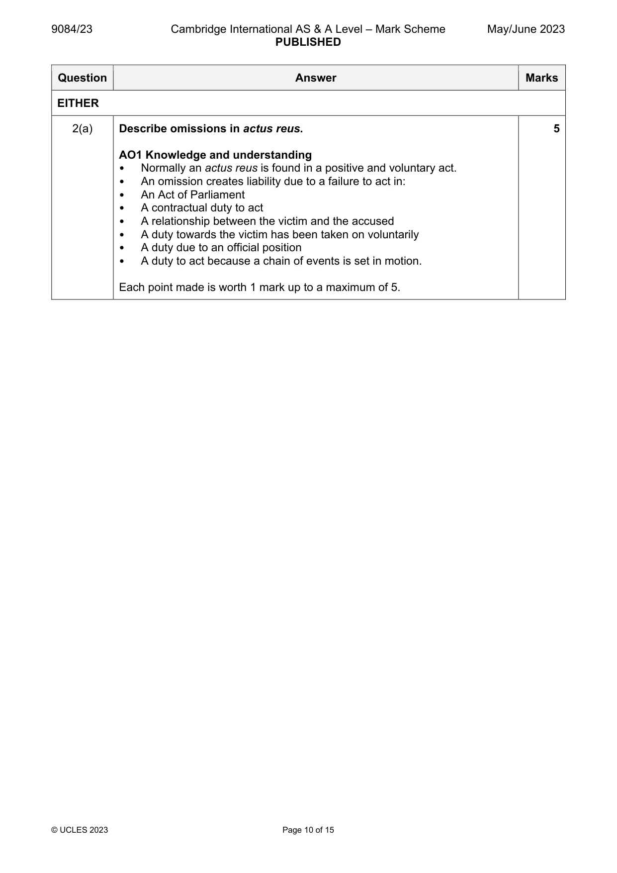 Mark scheme, page 10 of 15