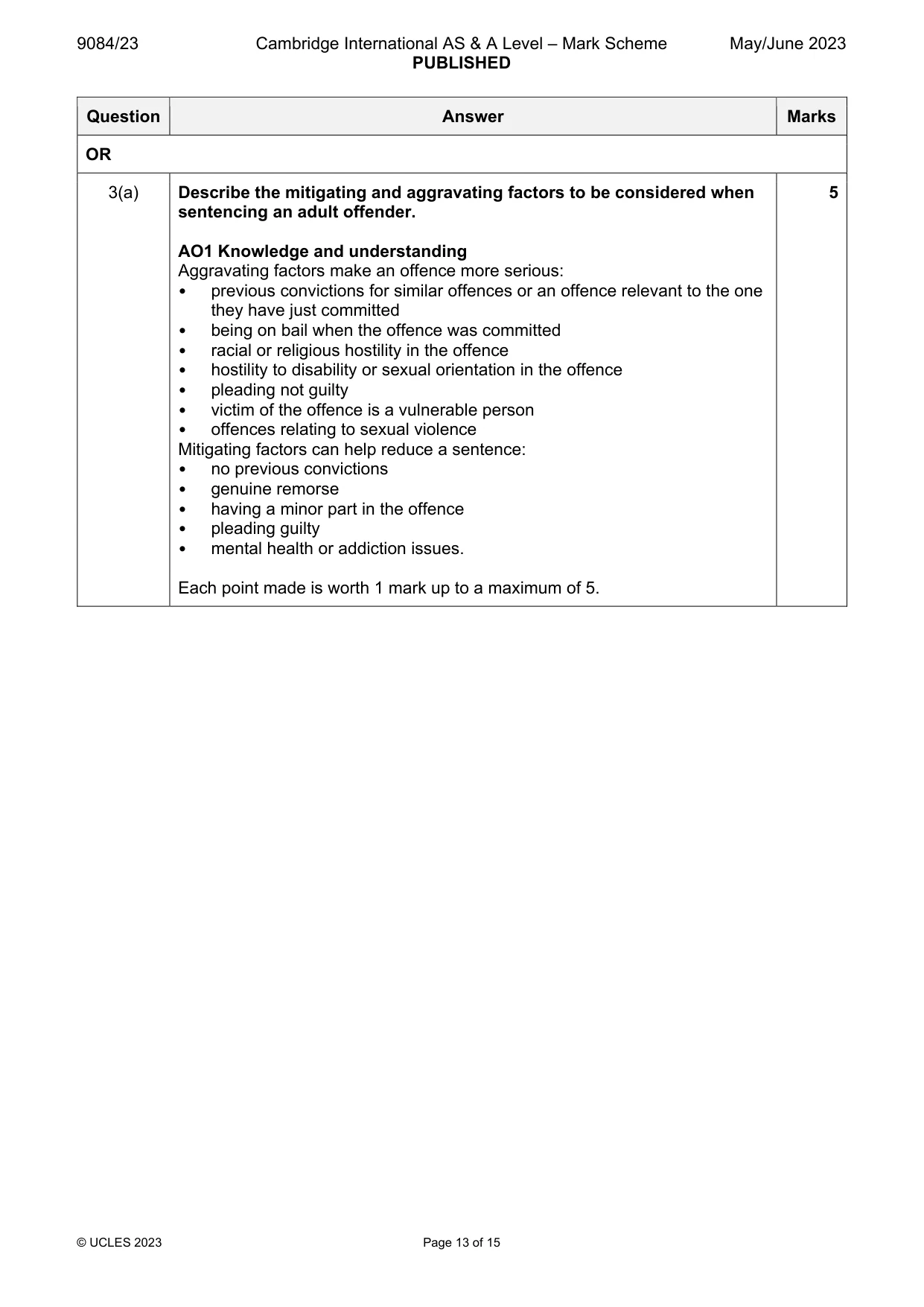 Mark scheme, page 13 of 15