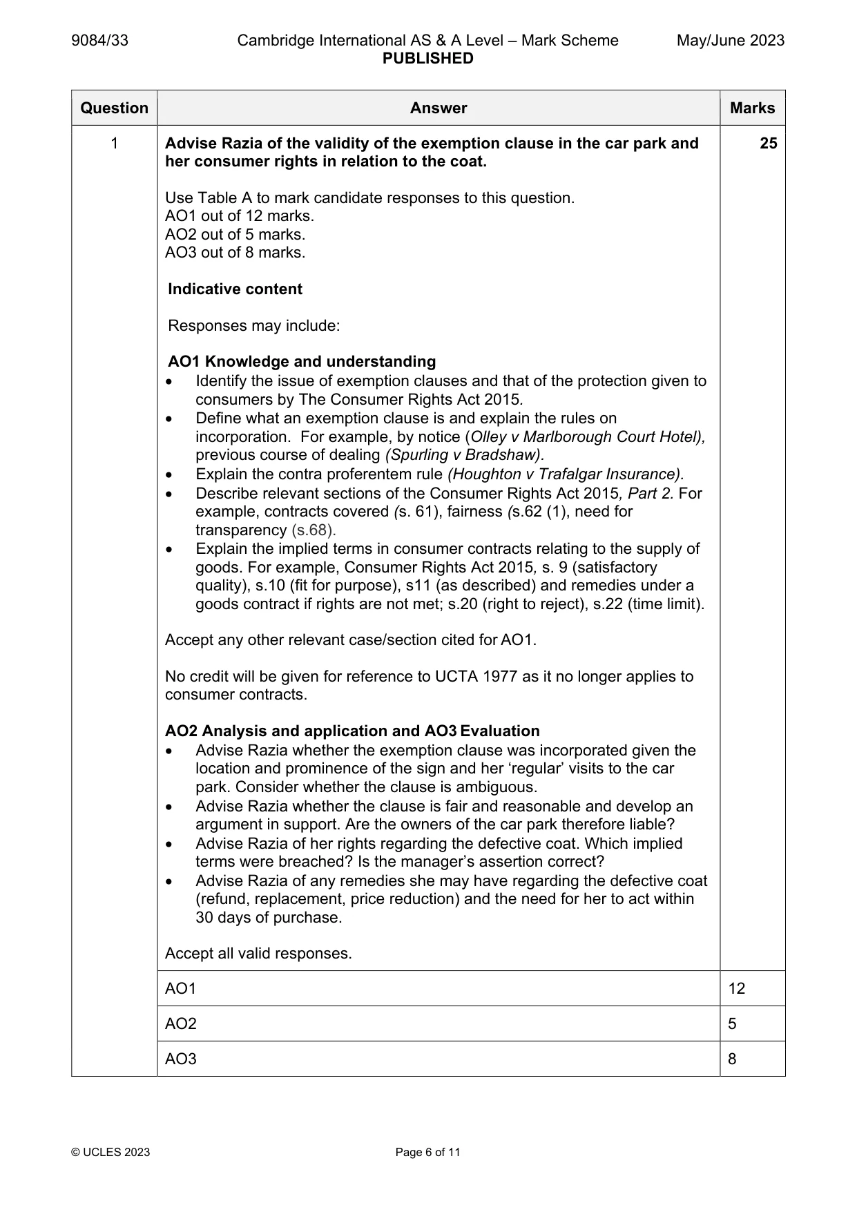 Mark scheme, page 6 of 11
