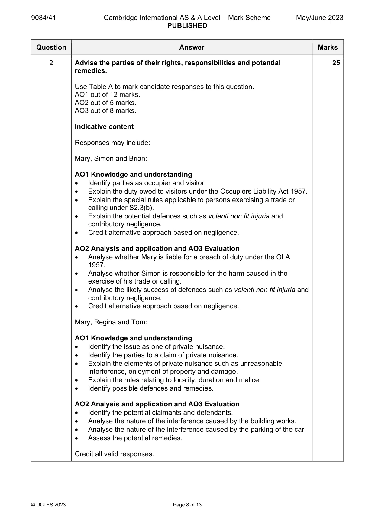 Mark scheme, page 8 of 13