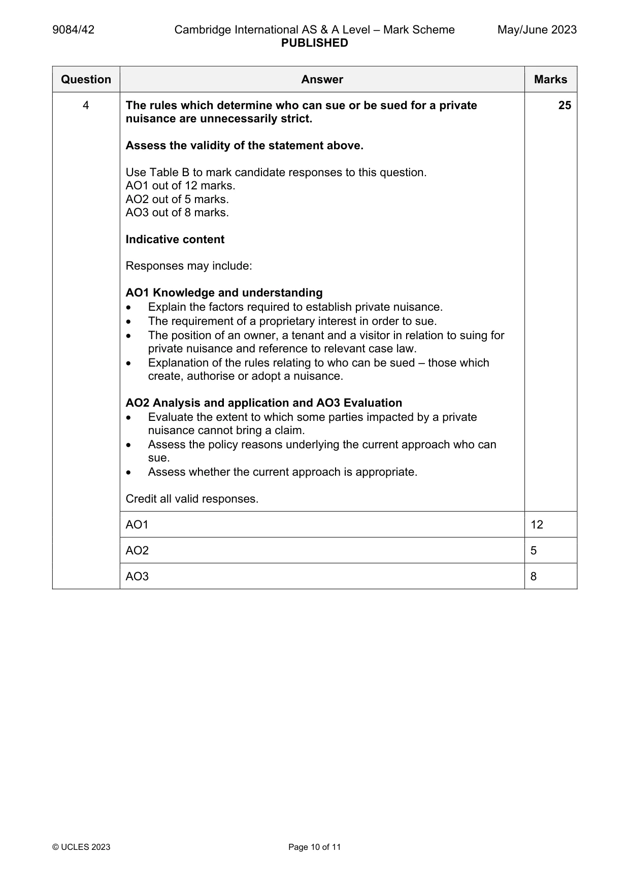 Mark scheme, page 10 of 11