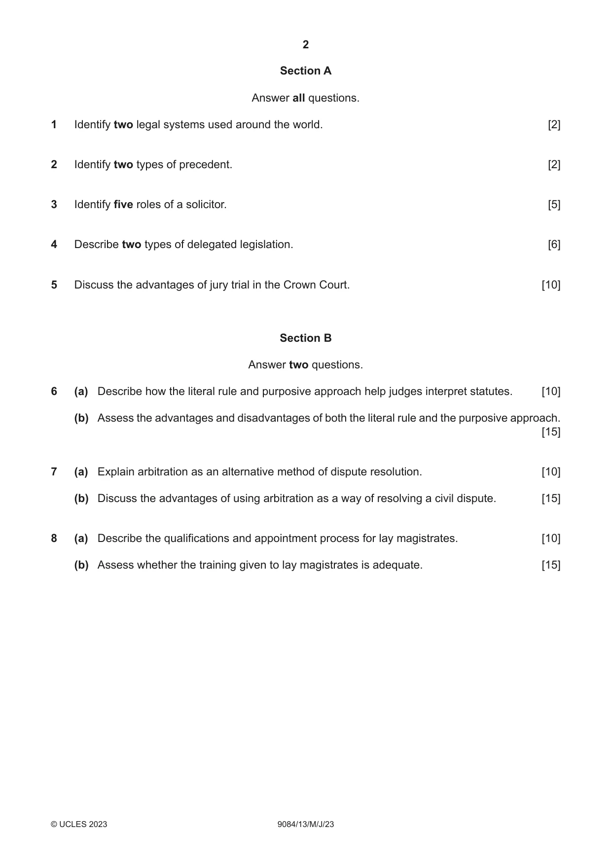 Cambridge A Level Law 9084 2023 May/June Paper 1 · Variant 3 question paper, page 2 of 4