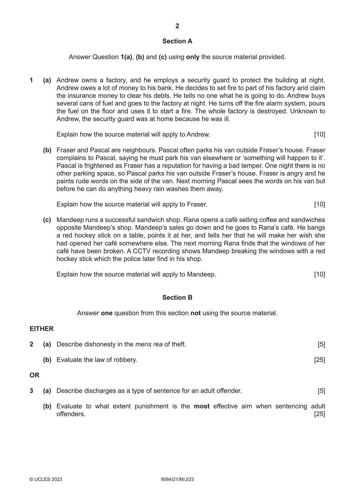Cambridge A Level Law 9084 2023 May/June Paper 2 · Variant 1 question paper, page 2 of 4