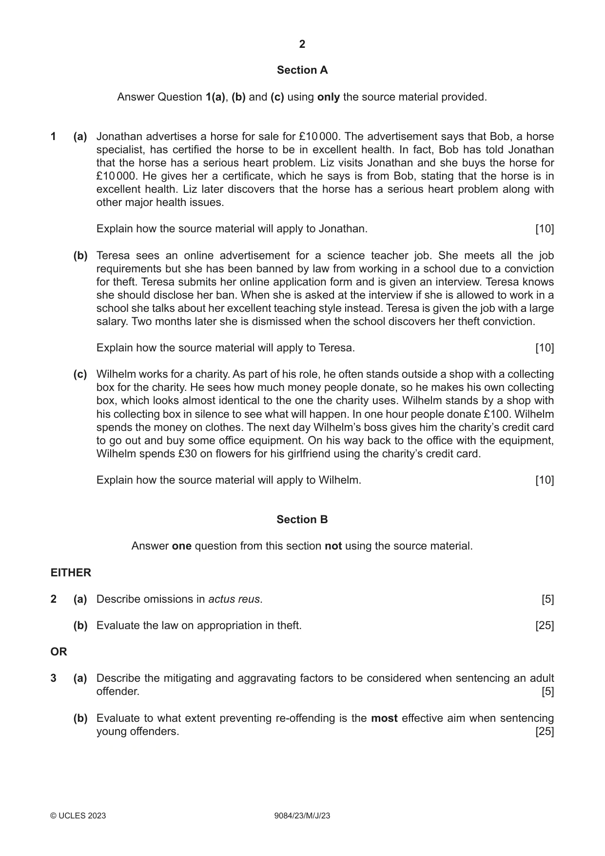 Cambridge A Level Law 9084 2023 May/June Paper 2 · Variant 3 question paper, page 2 of 4