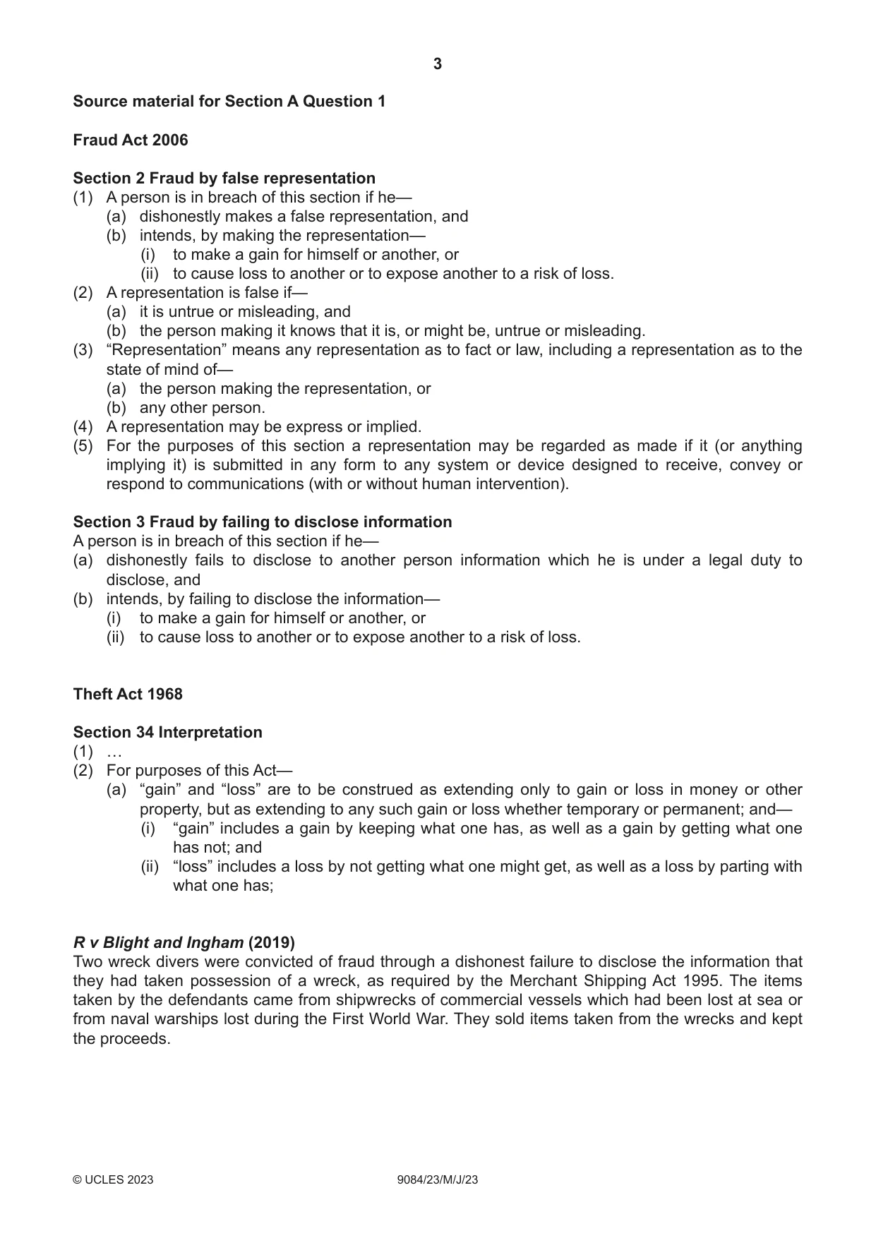 Cambridge A Level Law 9084 2023 May/June Paper 2 · Variant 3 question paper, page 3 of 4