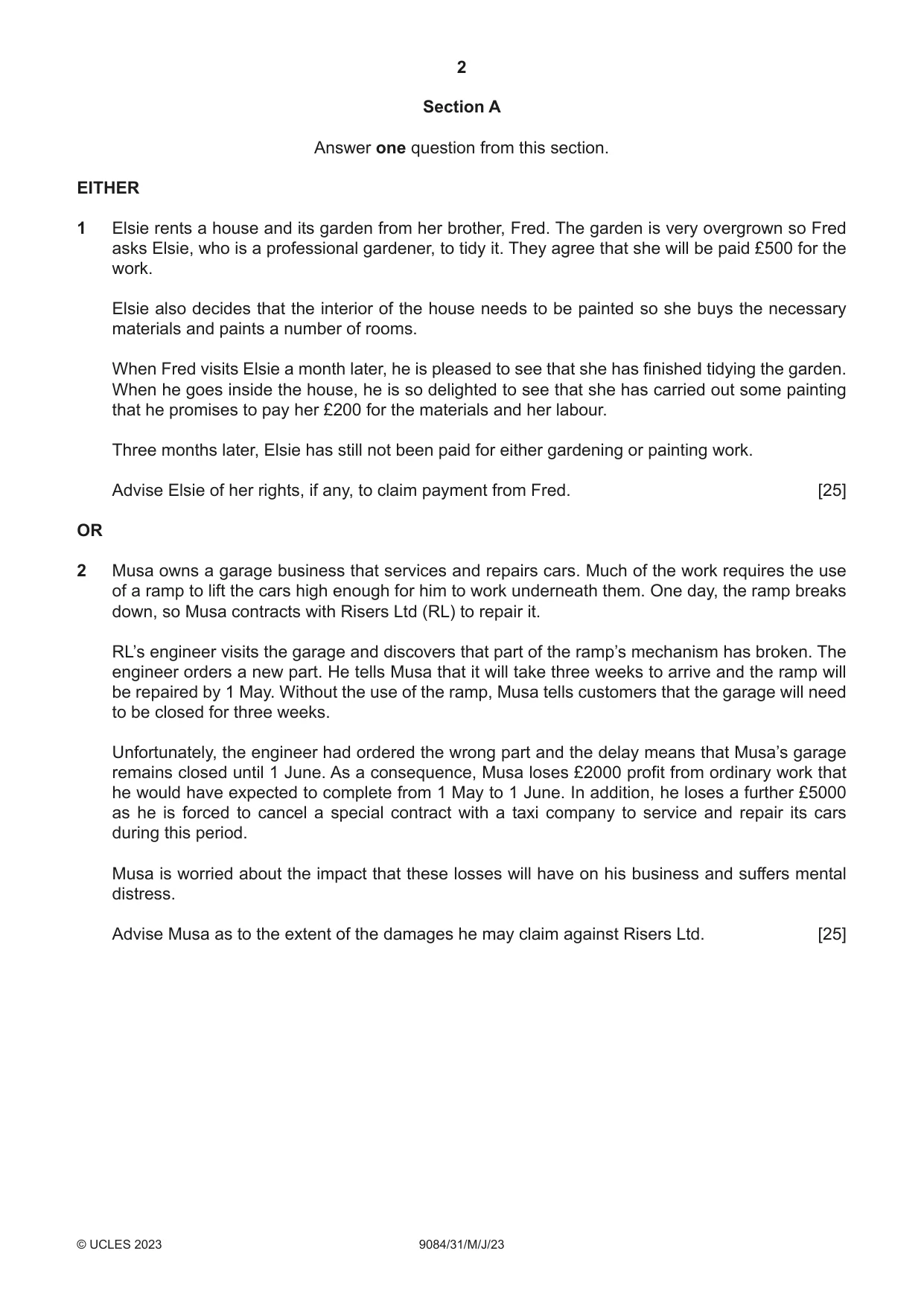 Cambridge A Level Law 9084 2023 May/June Paper 3 · Variant 1 question paper, page 2 of 4