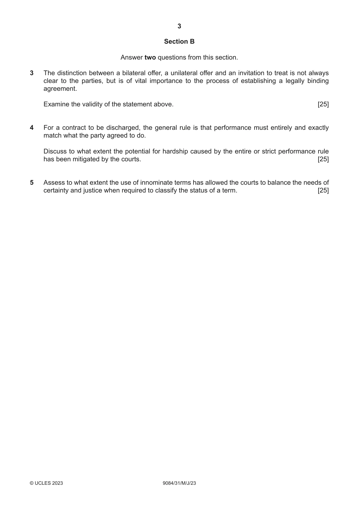 Cambridge A Level Law 9084 2023 May/June Paper 3 · Variant 1 question paper, page 3 of 4